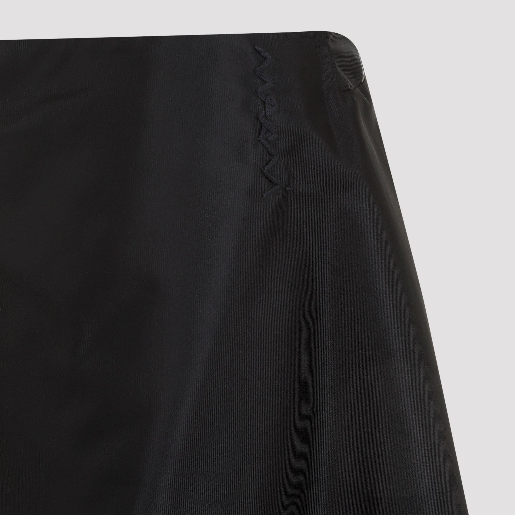 Black Marni A-line midi skirt in polyamide tech fabric, full length view
