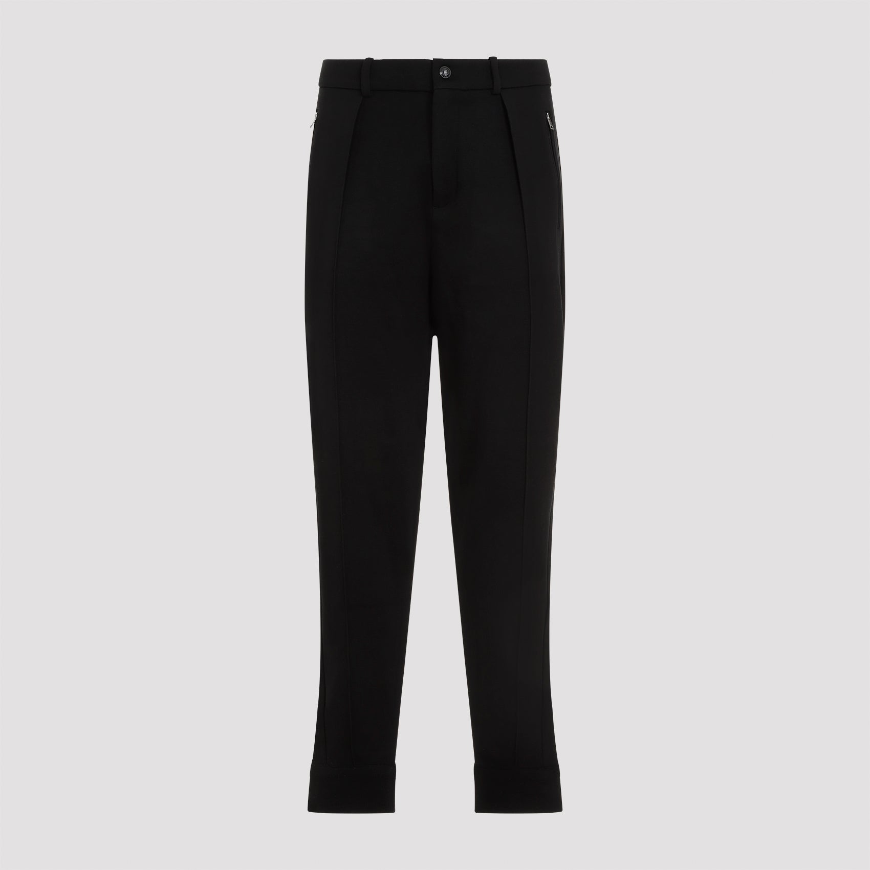 Black wool jogger pants with pressed crease by Ralph Lauren Purple Label, front view