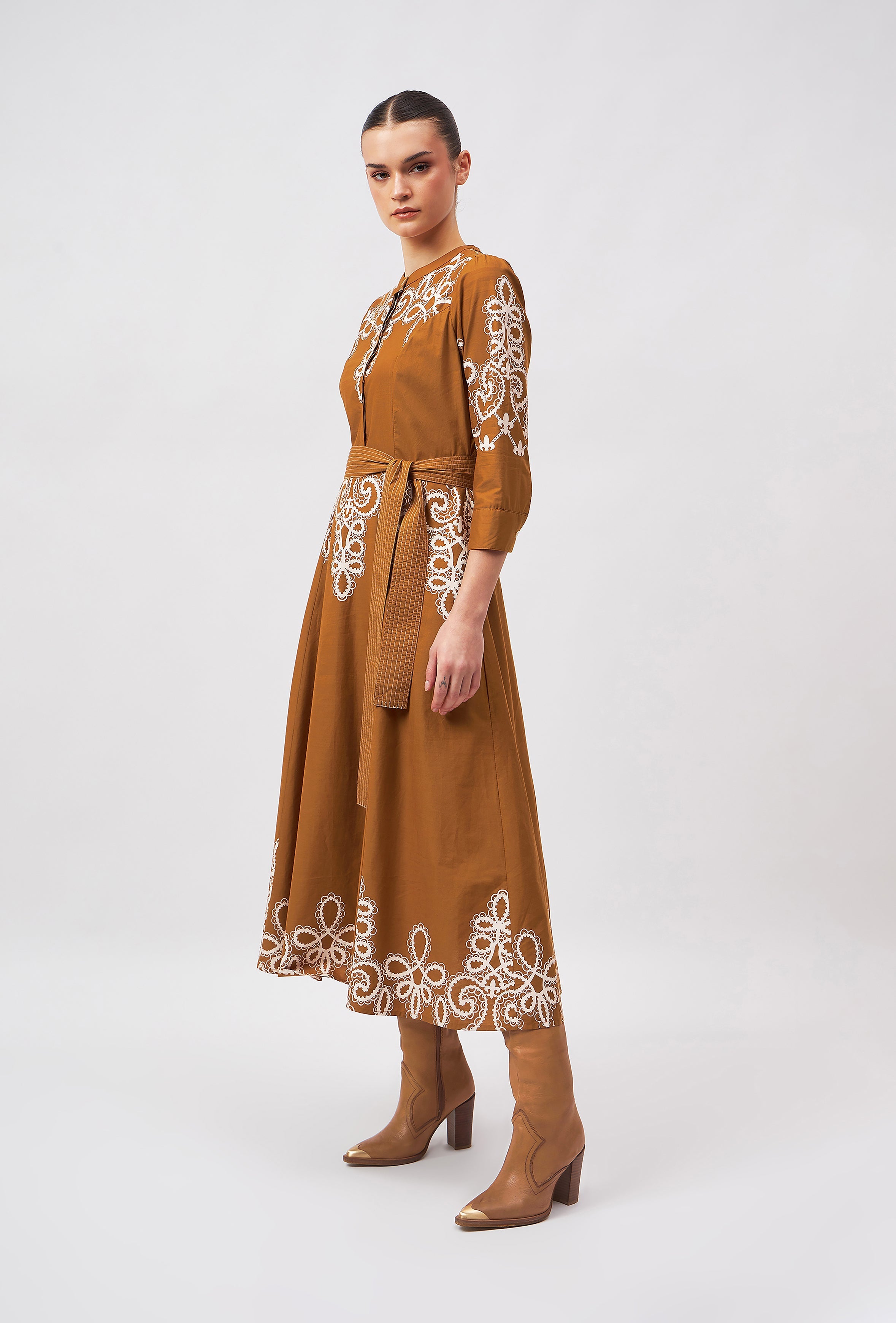 Multicolor embroidered Harper dress by Beyond by Vera, back view on model