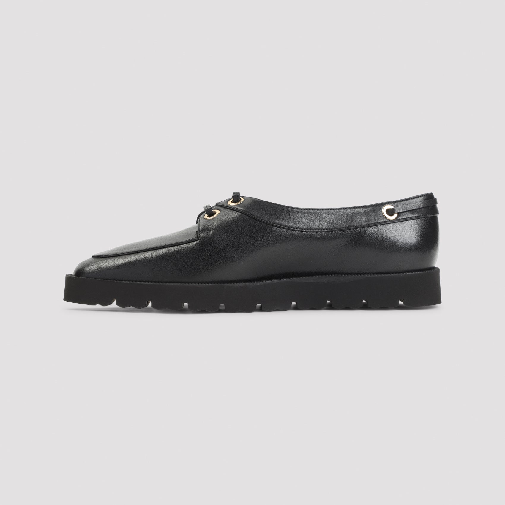 Black Celine chunky loafer with leather laces, top view by Celine