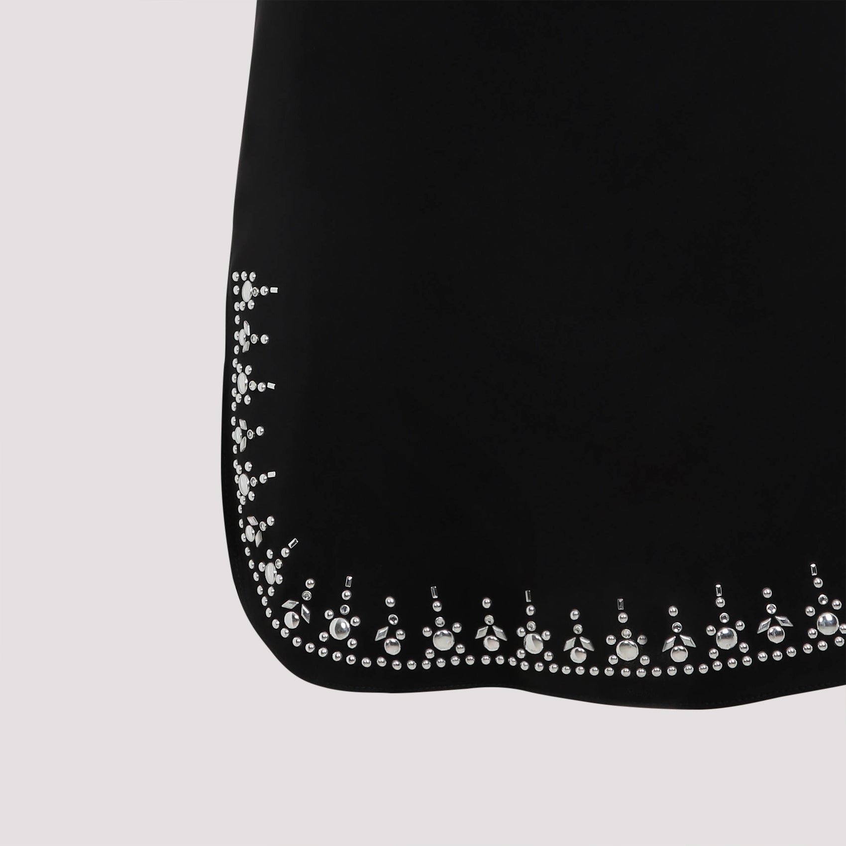 Black Rabanne mini dress with side slits, three-quarter view by Rabanne