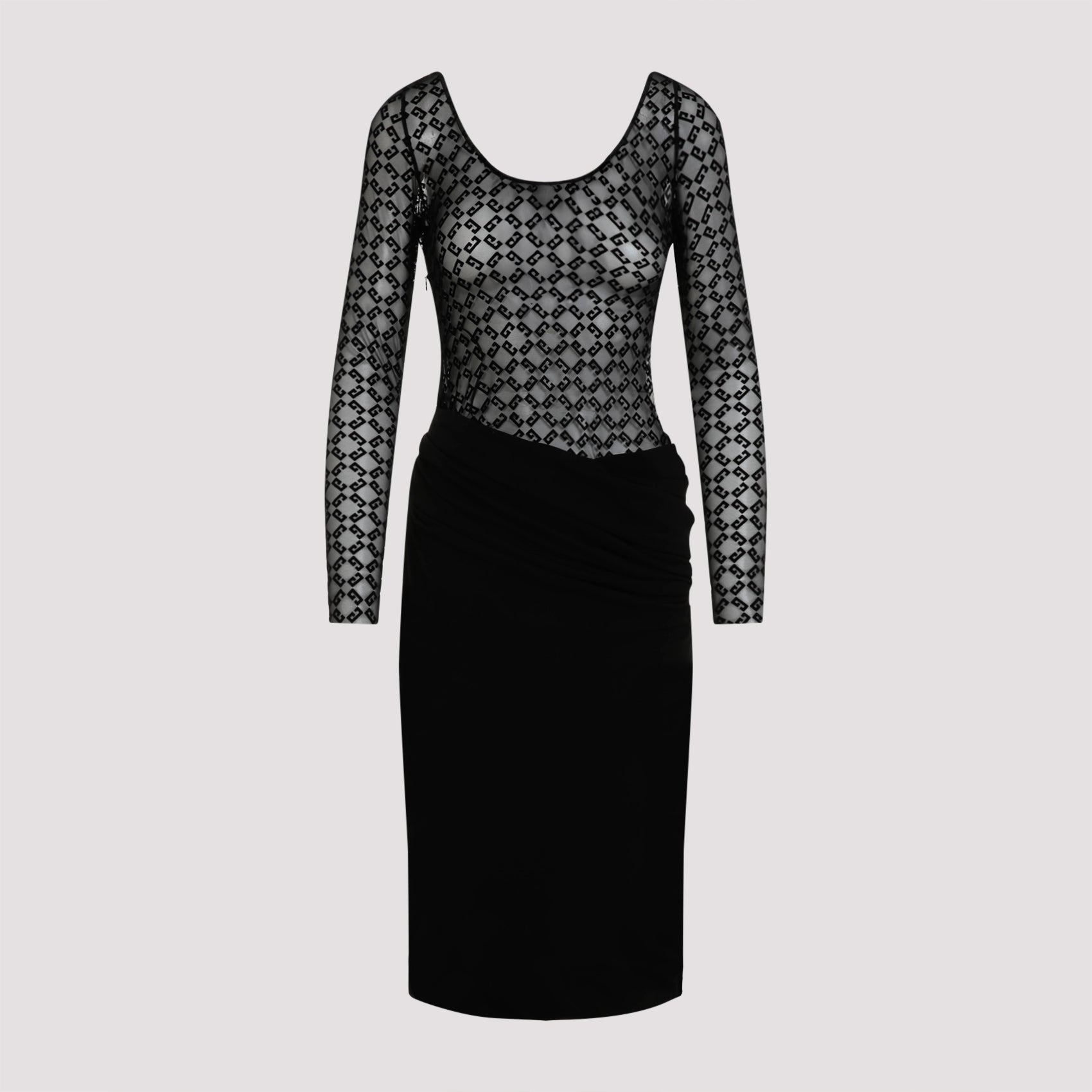 Black Givenchy midi dress with long sleeves, back view