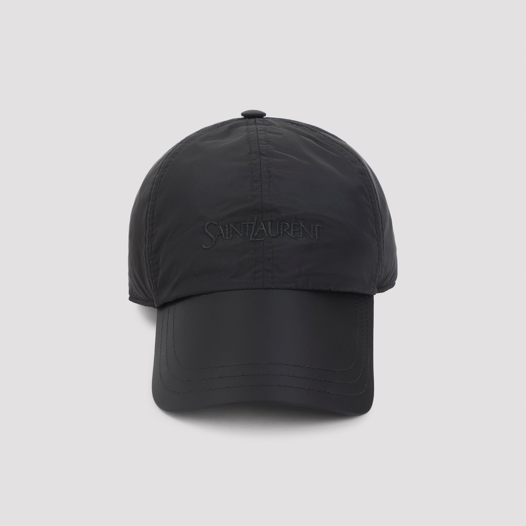 Black Saint Laurent baseball cap showing curved brim detail