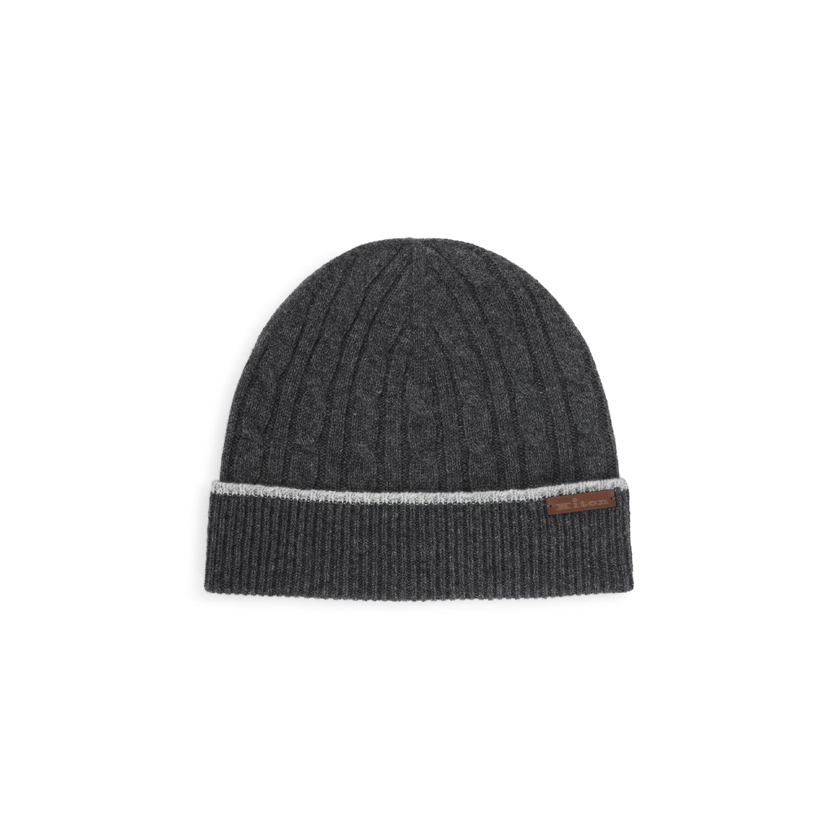 Dark grey Kiton cable-knit beanie showing textured pattern detail