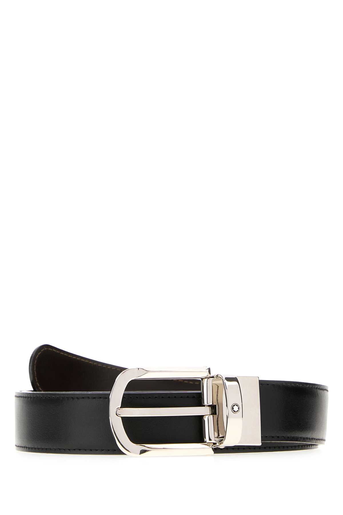BLACK LEATHER REVERSIBLE BELT MONTBLANC BLACK TU
