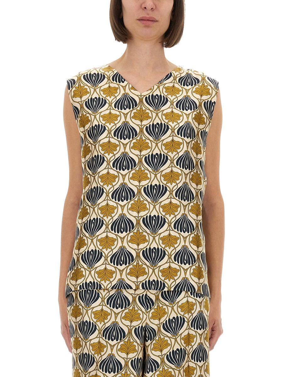 Yellow sleeveless silk top with crew neckline by 'S Max Mara, front view