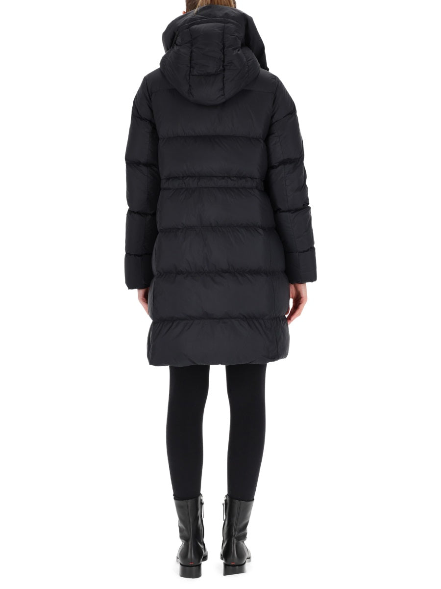 Black Canada Goose Montgomery knee-length coat, side angle