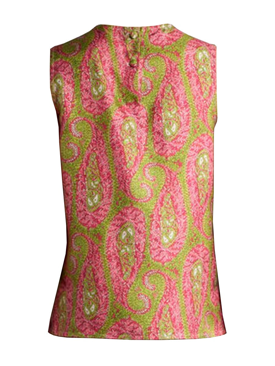 Multicolor Etro sleeveless blouse with paisley foliage print, back view