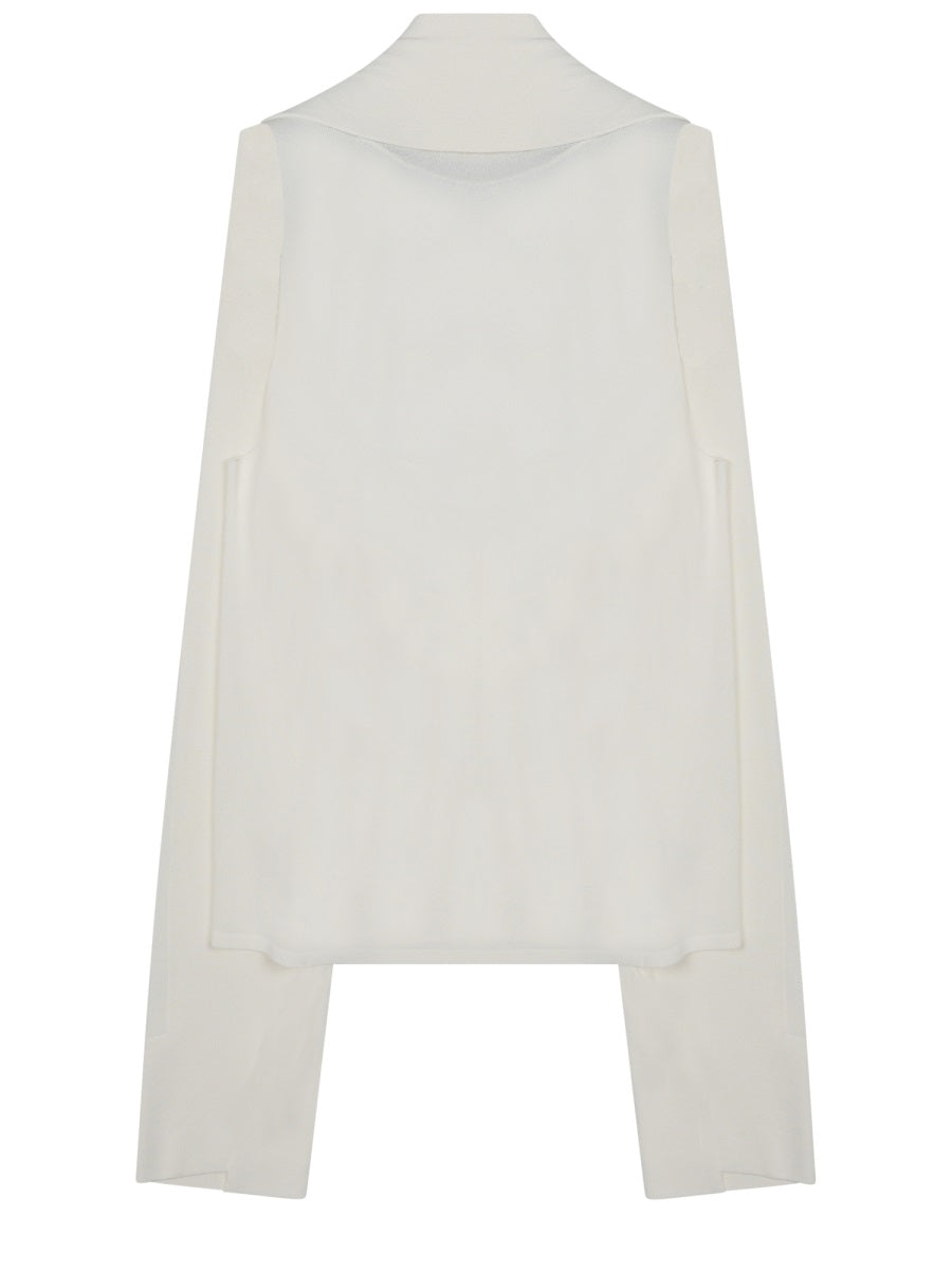 White chiffon turtleneck blouse with long sleeves by Alberta Ferretti, front view