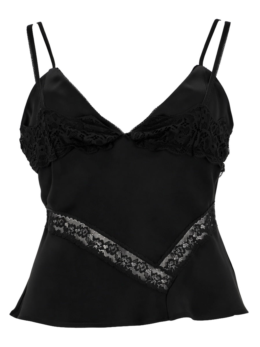 Black MSGM sleeveless top with lace trim detailing, front view