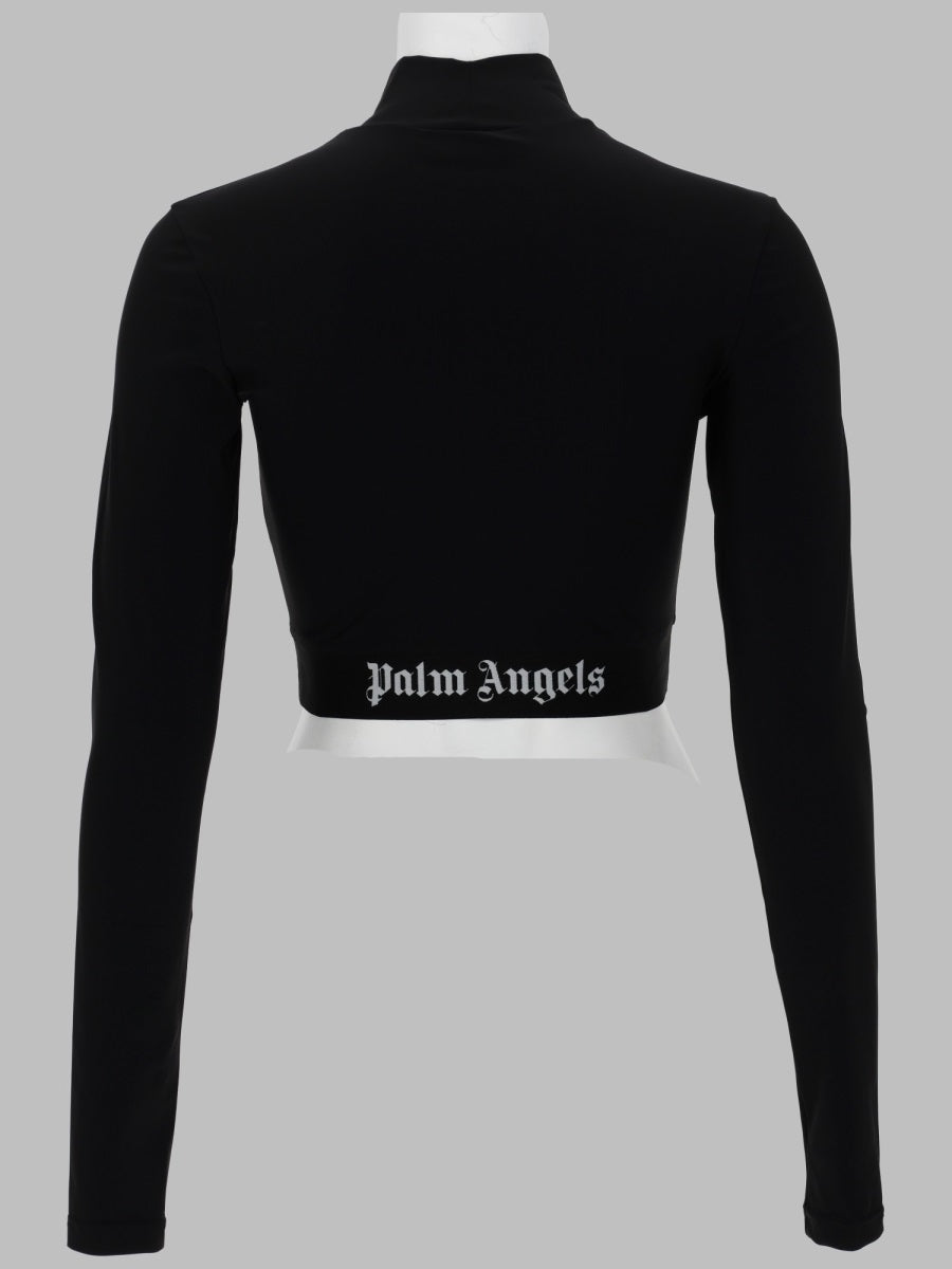 Black Palm Angels cropped top with turtle neckline and Classic Logo, front view