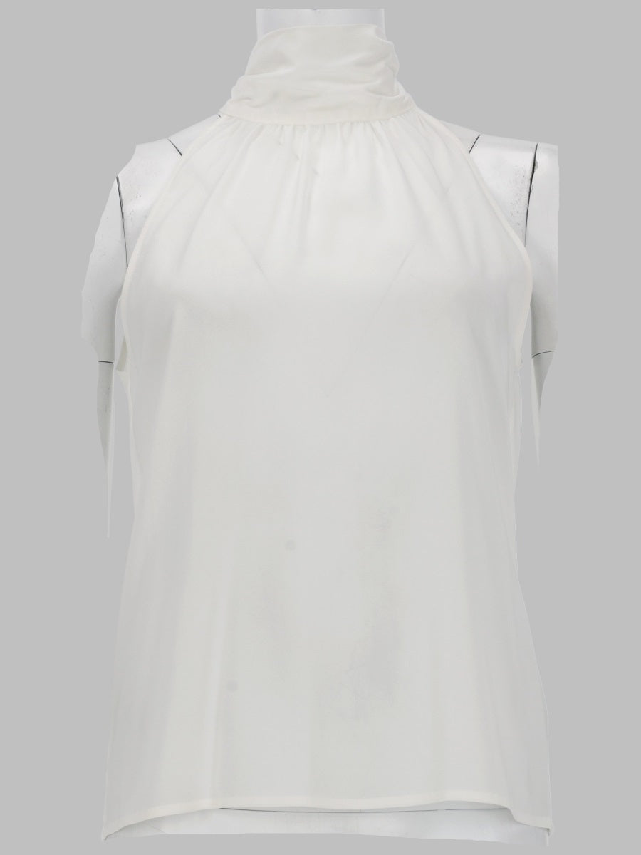 White PT Torino Anita georgette top with turtle neckline, sleeveless, front view