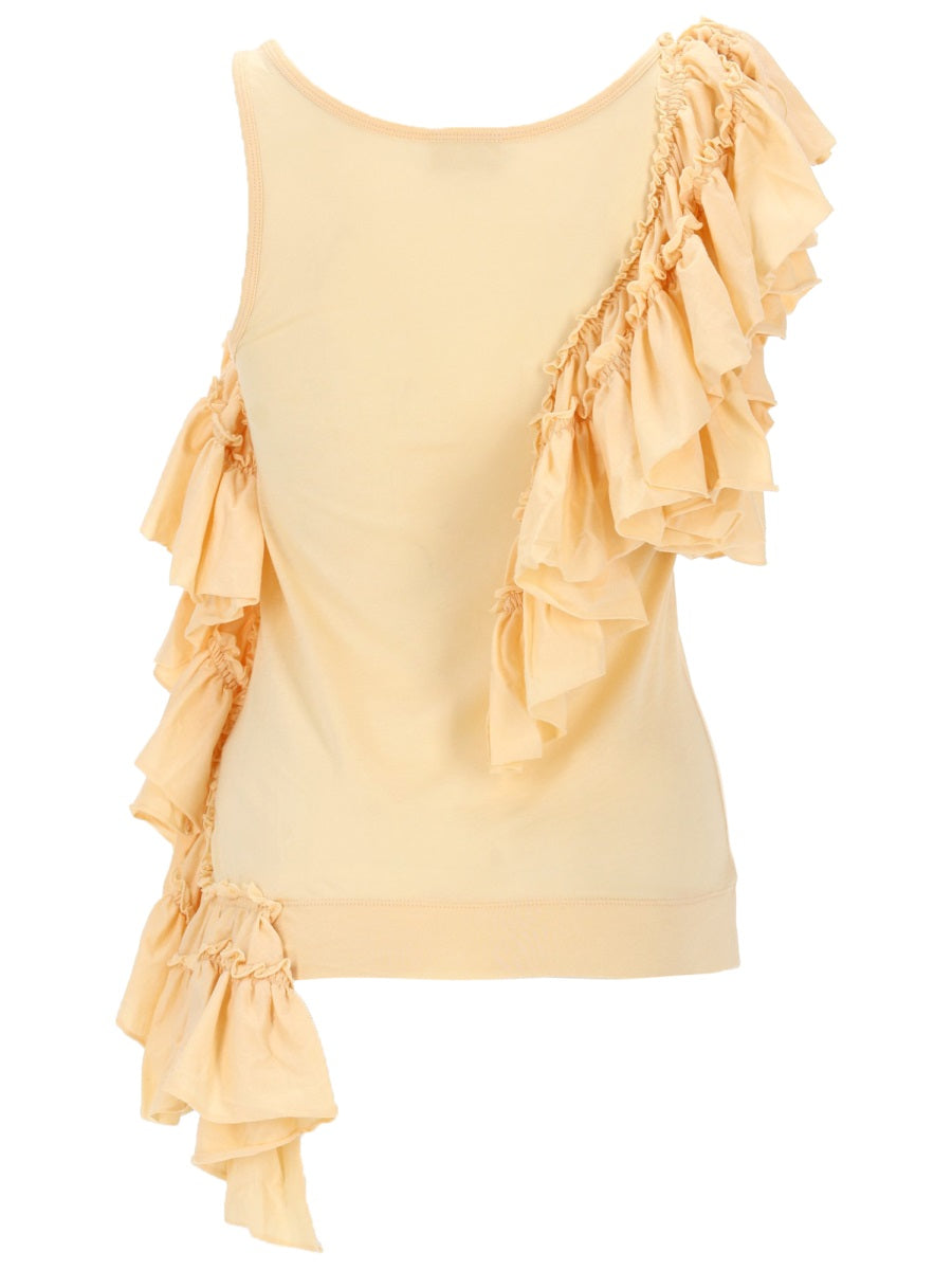 Yellow Dries Van Noten sleeveless ruffle top, back view