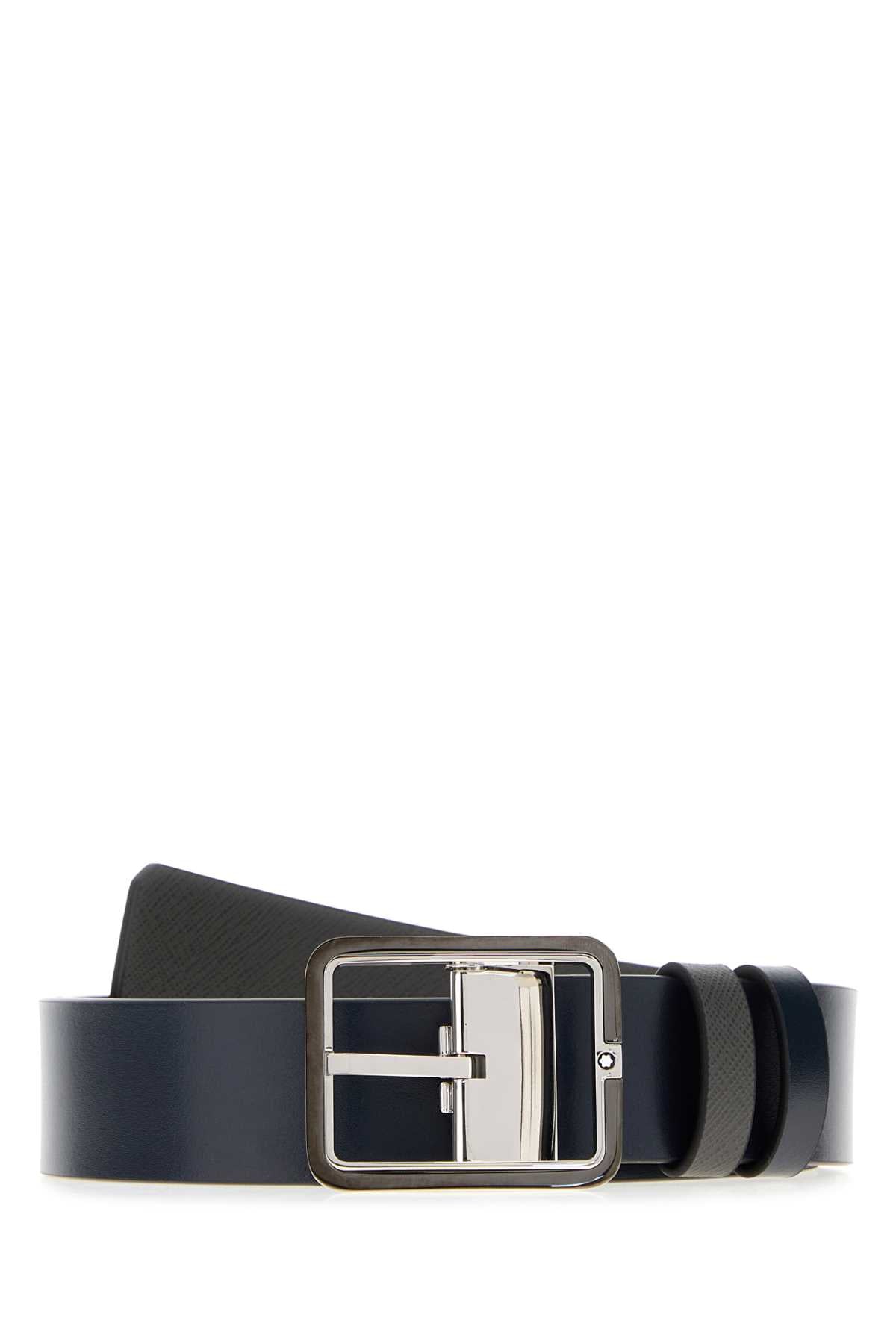 DARK BLUE LEATHER REVERSIBLE BELT MONTBLANC BLUE TU