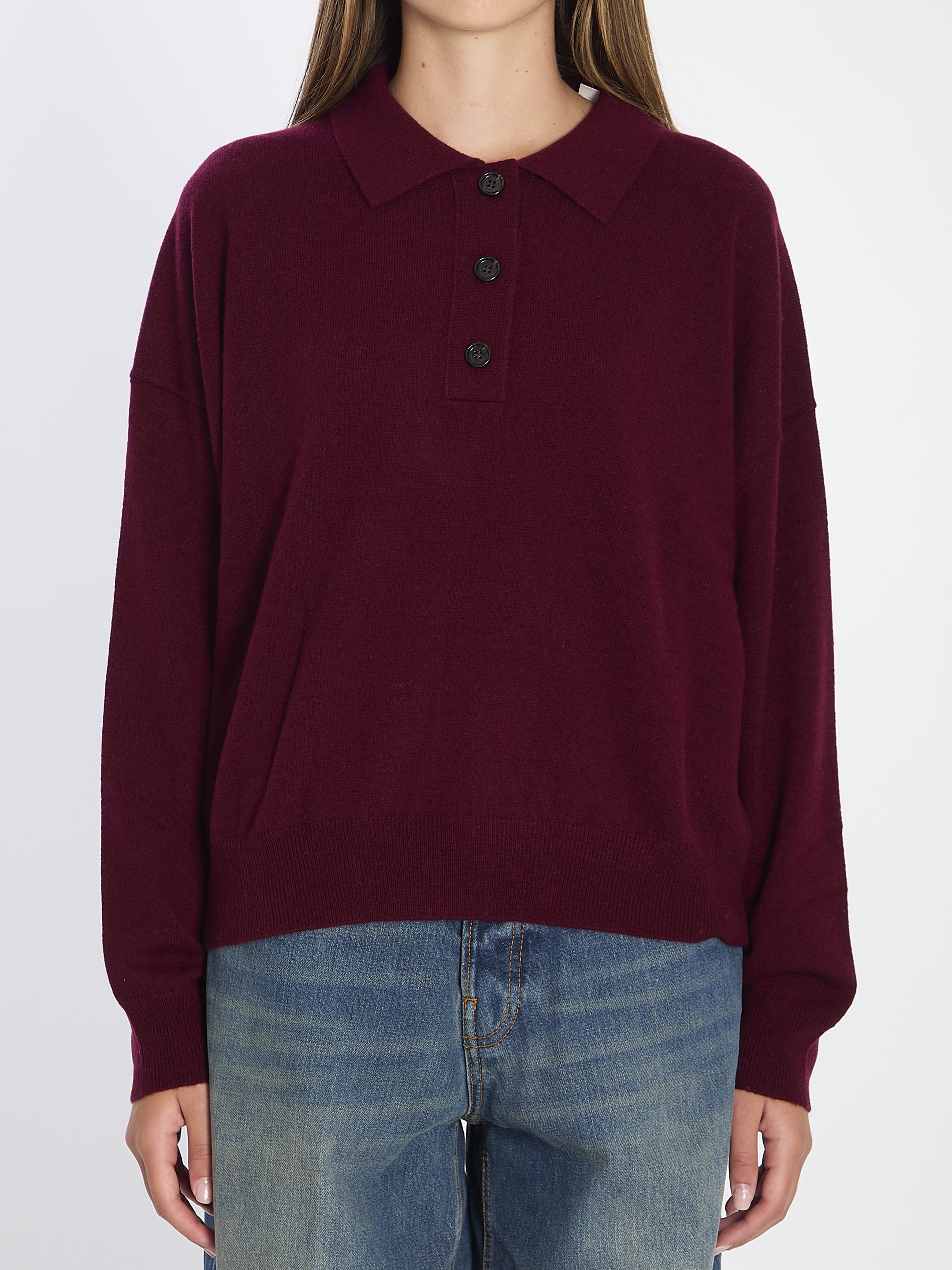WOOL AND CASHMERE POLO SHIRT Allude BORDEAUX XS