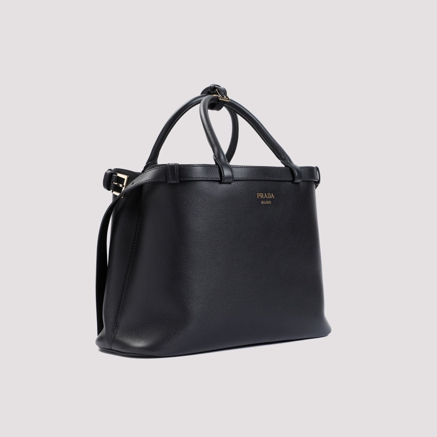 BLACK LEATHER MEDIUM PRADA BUCKLE HANDBAG Prada
