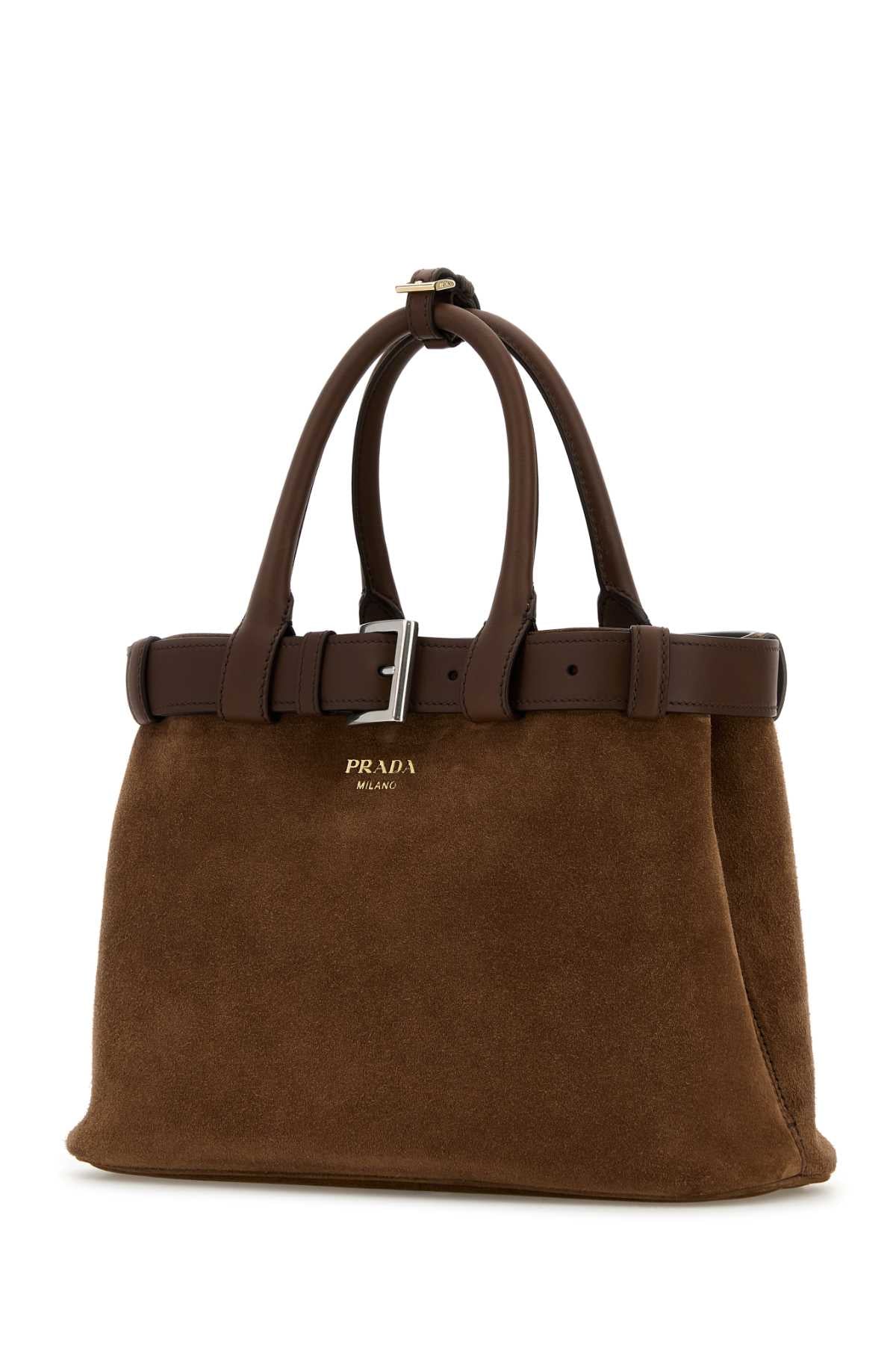 BROWN SUEDE PRADA BUCKLE MEDIUM HANDBAG Prada