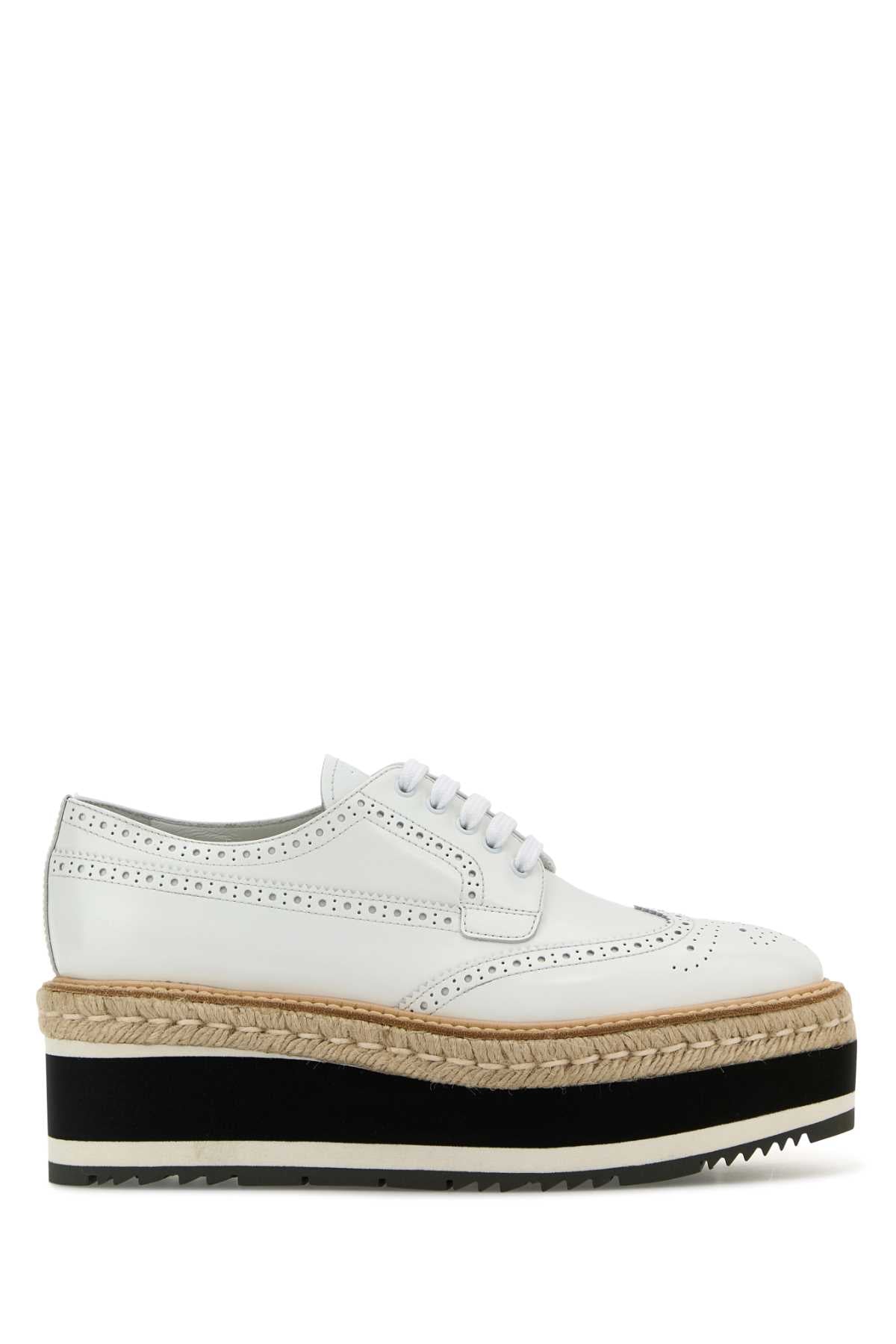 WHITE LEATHER LACE-UP SHOES Prada WHITE 39