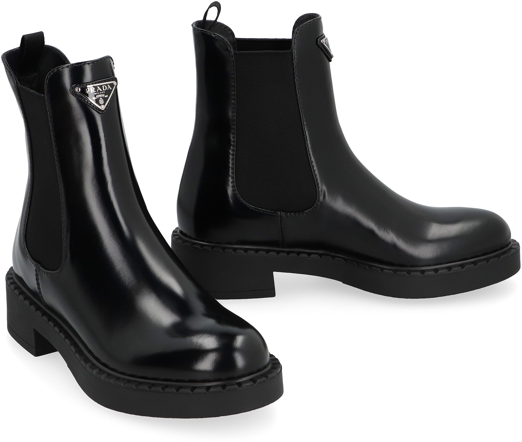 BLACK LEATHER ANKLE BOOTS Prada