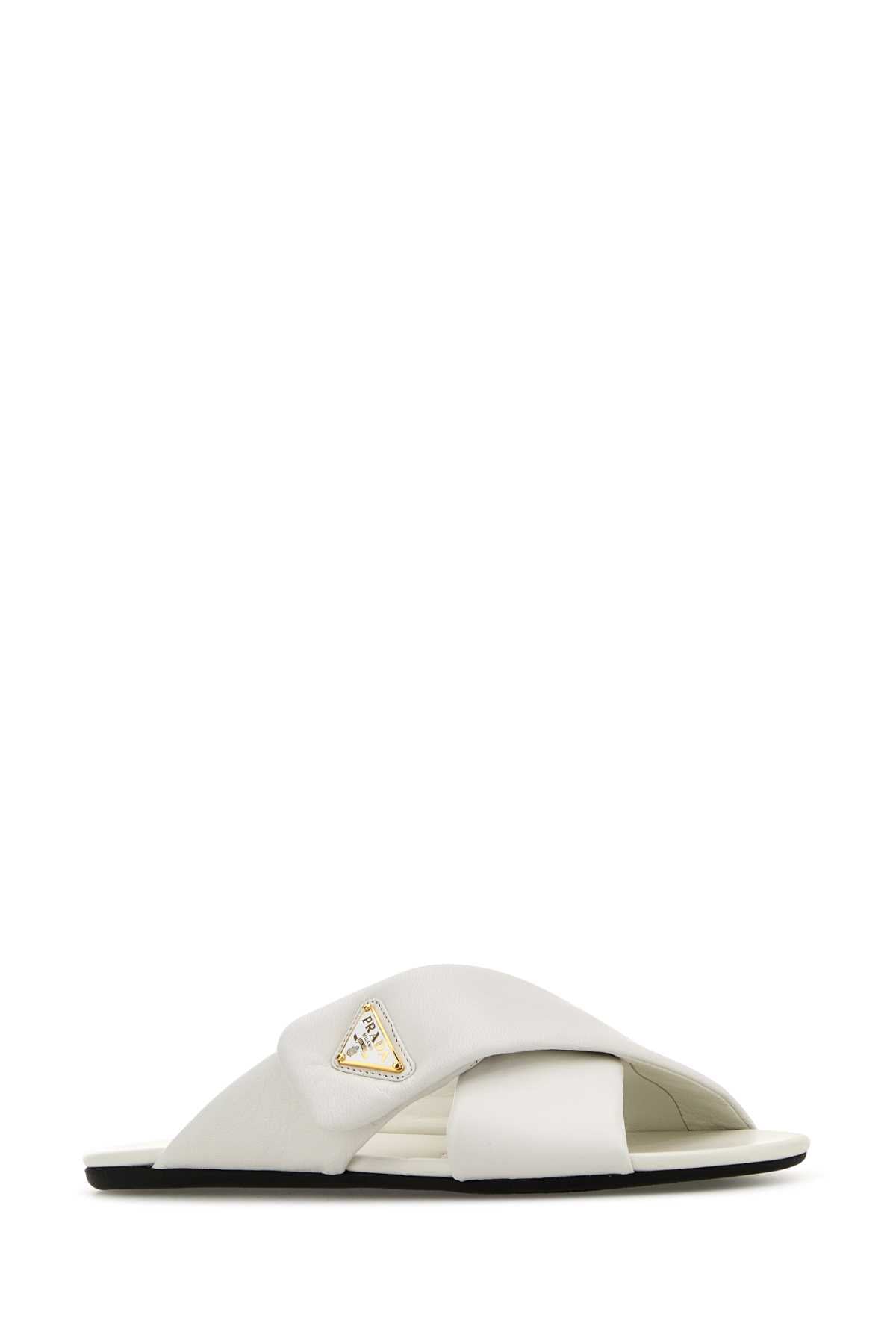 WHITE NAPPA LEATHER SLIPPERS Prada