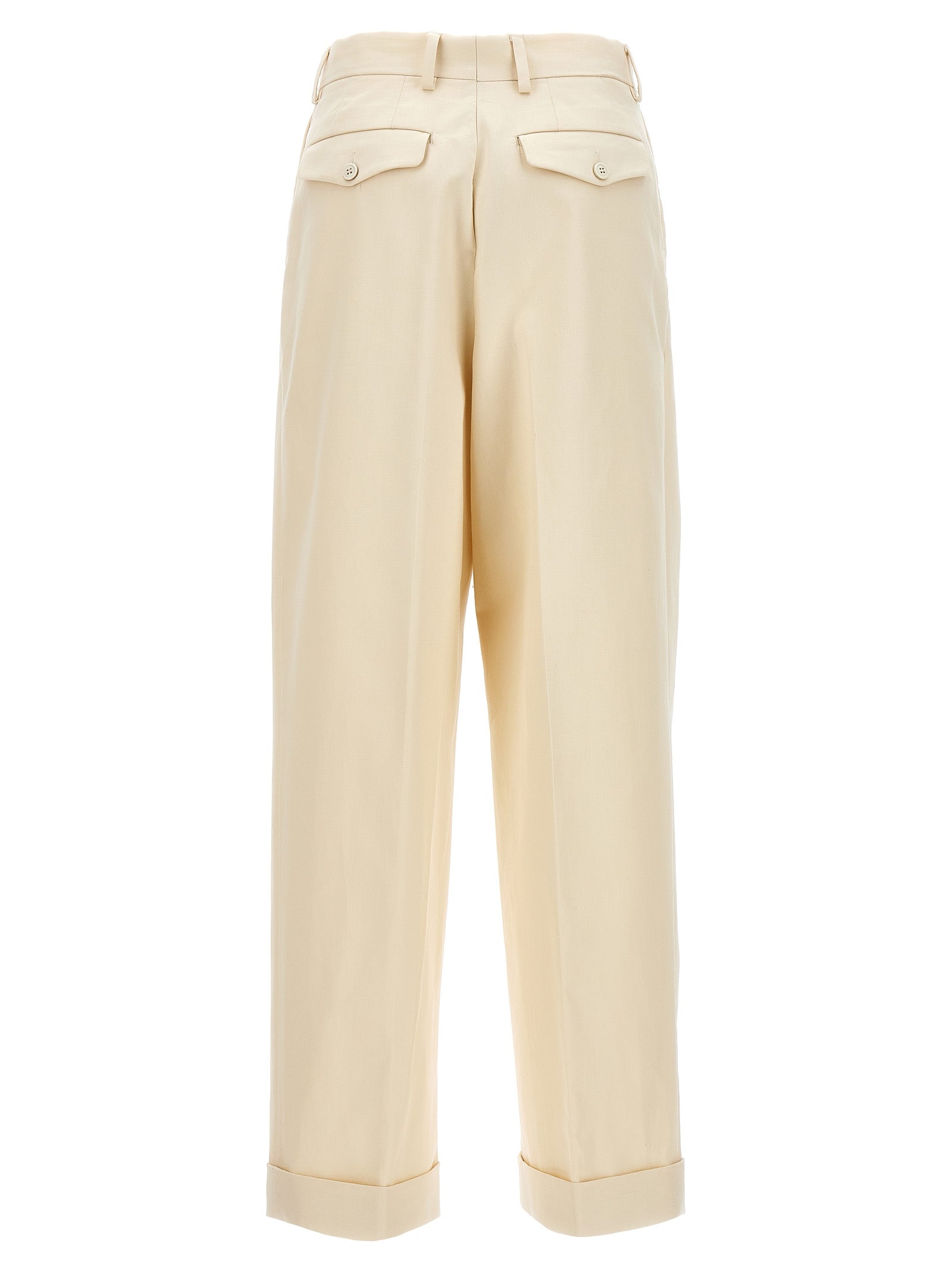 Beige Dries Van Noten Partan pants with front pleats, side view