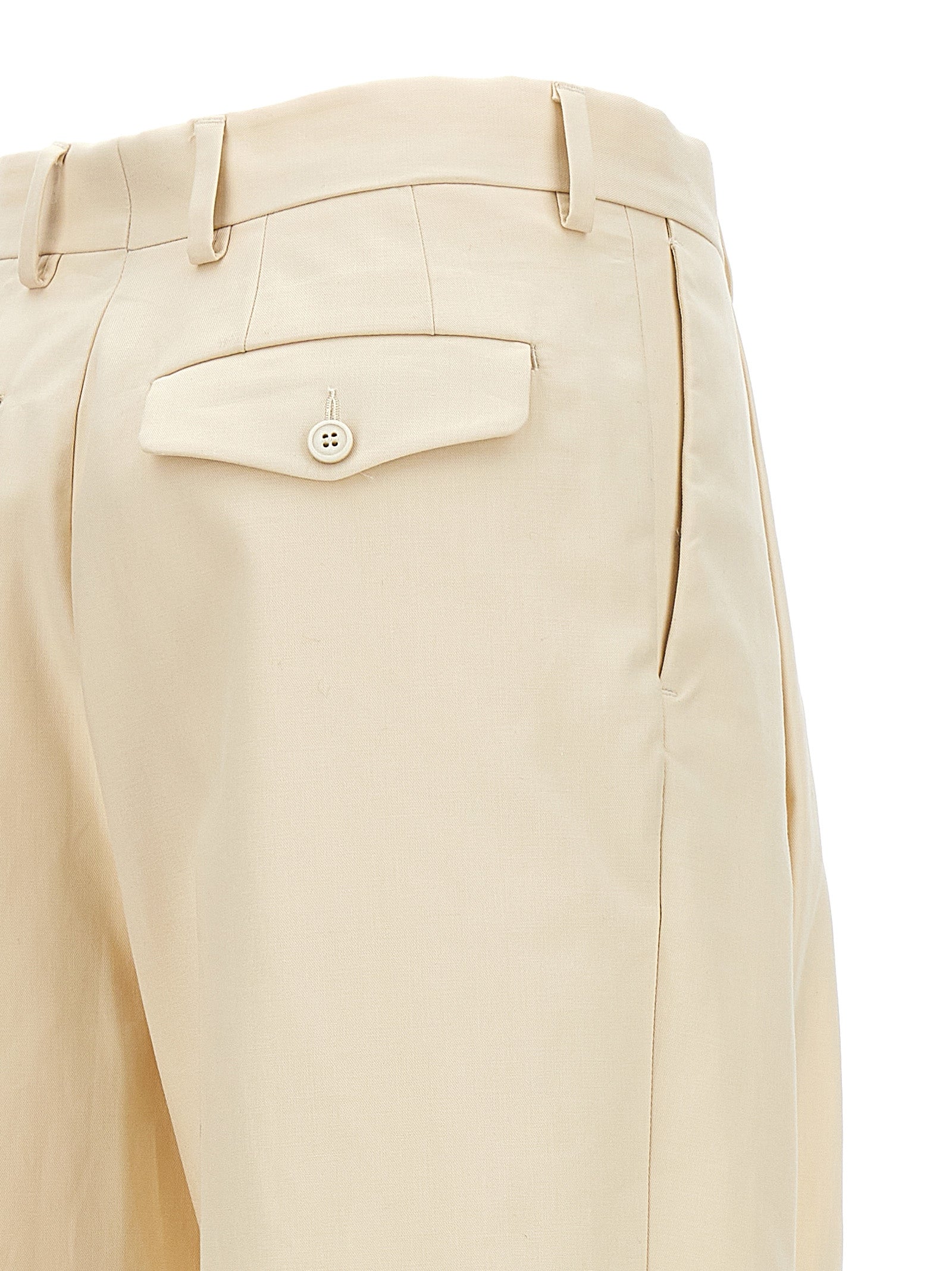 Dries Van Noten Partan pants detail showing turn-up hem and pleats