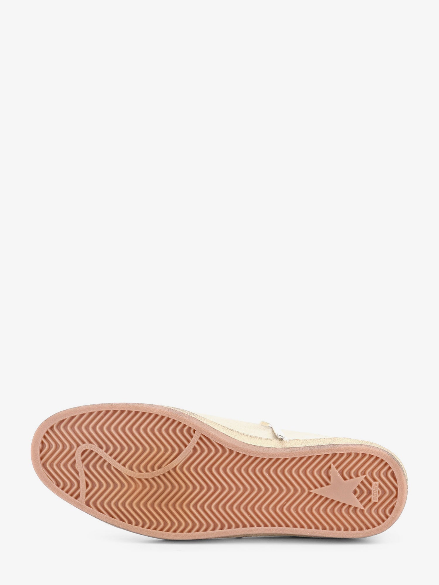 Beige leather Ballstar sneakers by Golden Goose, top view showing laces