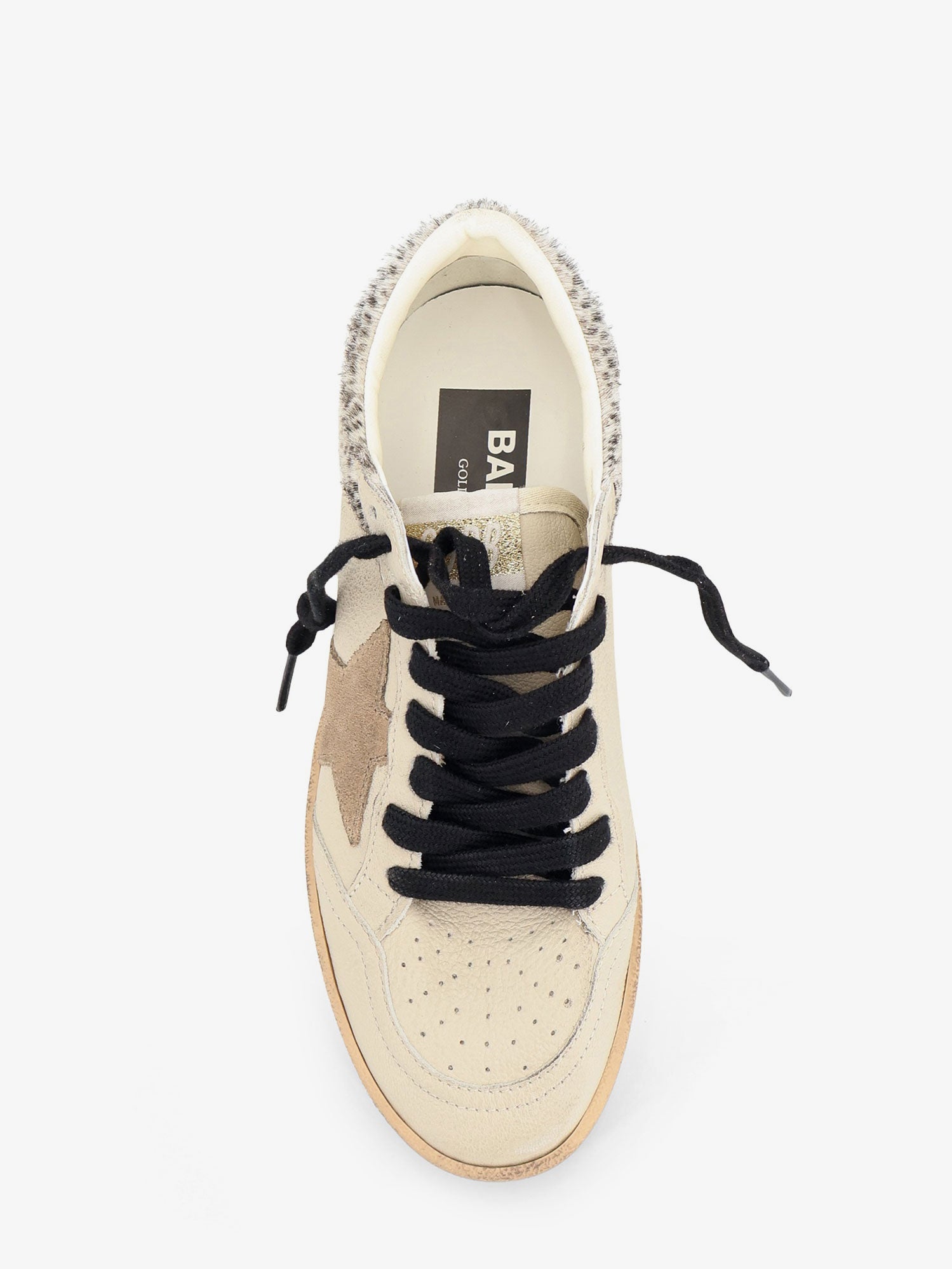 Beige leather Ballstar sneakers by Golden Goose, sole view with rubber outsole
