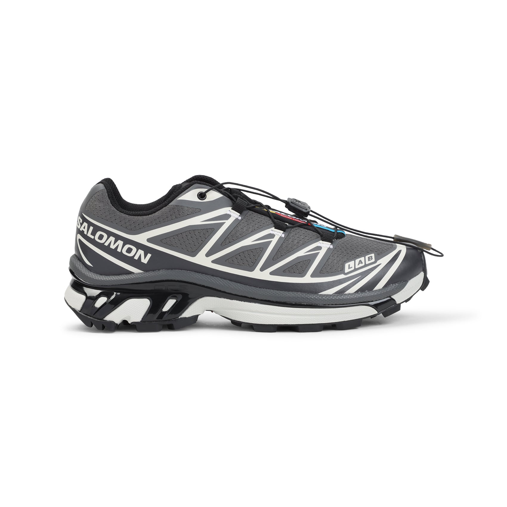 Grey Salomon XT-6 trail running sneakers, front angle view