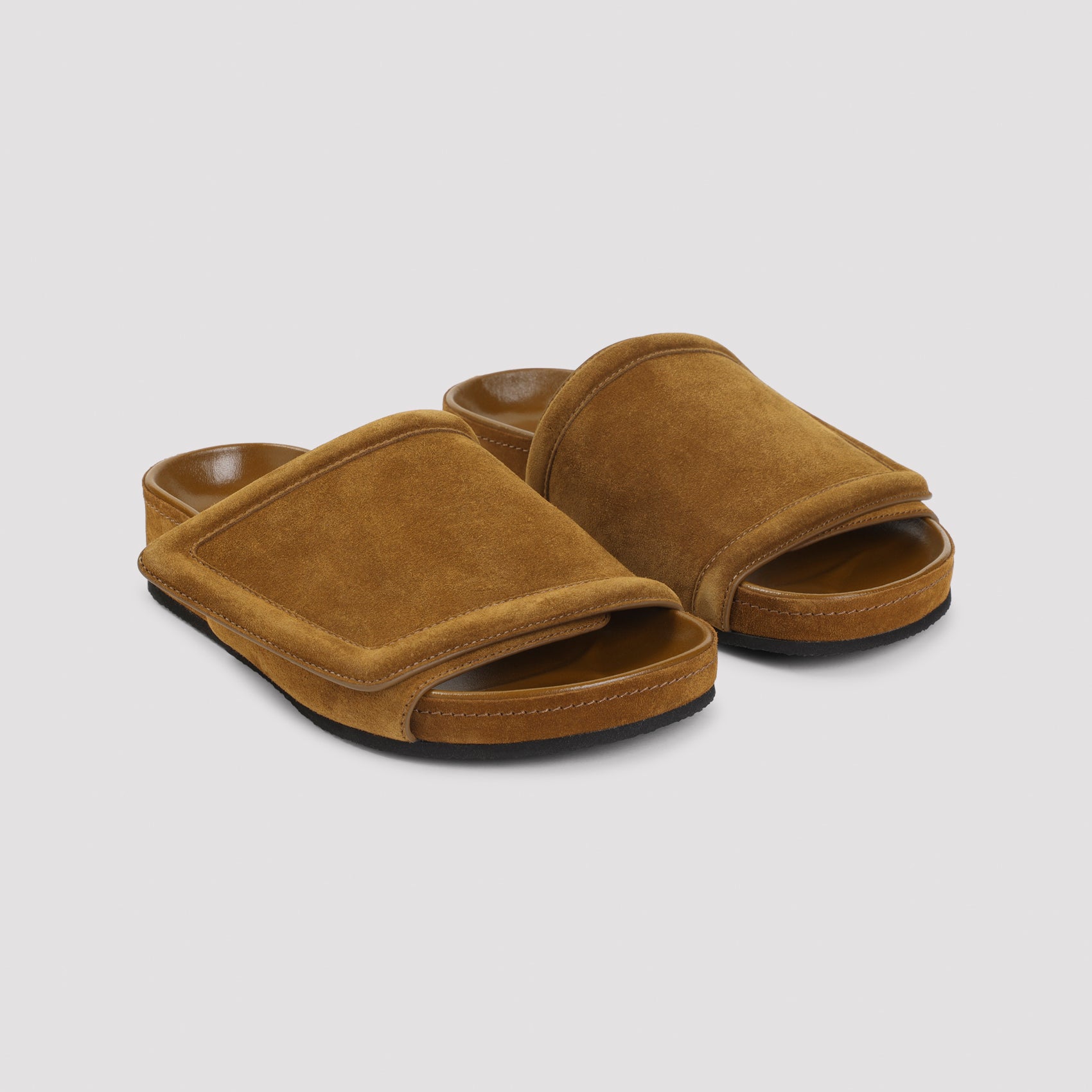 PHOEBE PHILO platform slides in brown suede, bottom sole view