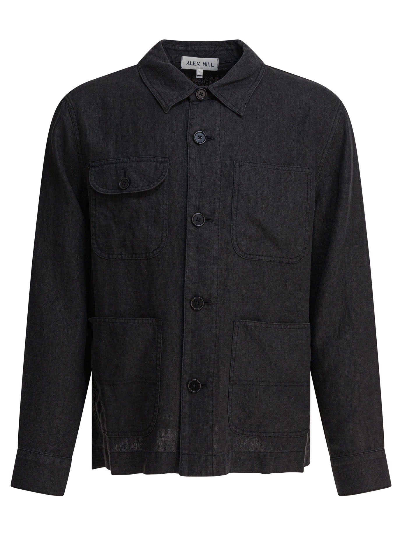 GARMENT DYED WORK JACKET IN LINEN ALEX MILL BLACK S