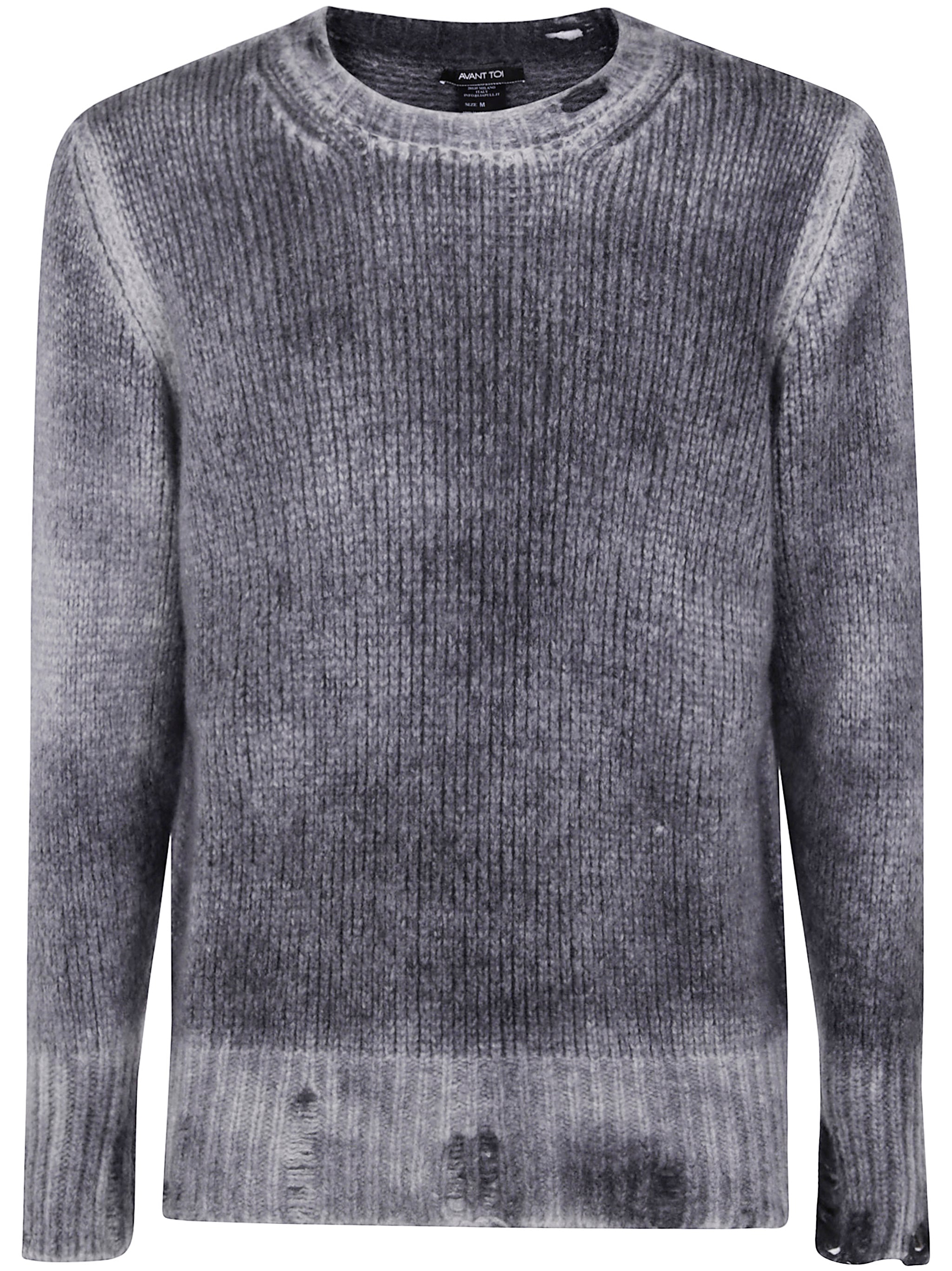 HAND PAINTED ROUND NECK PULLOVER IN CASHMERE SILK WITH DESTROYED EDGES Avant Toi GREY S