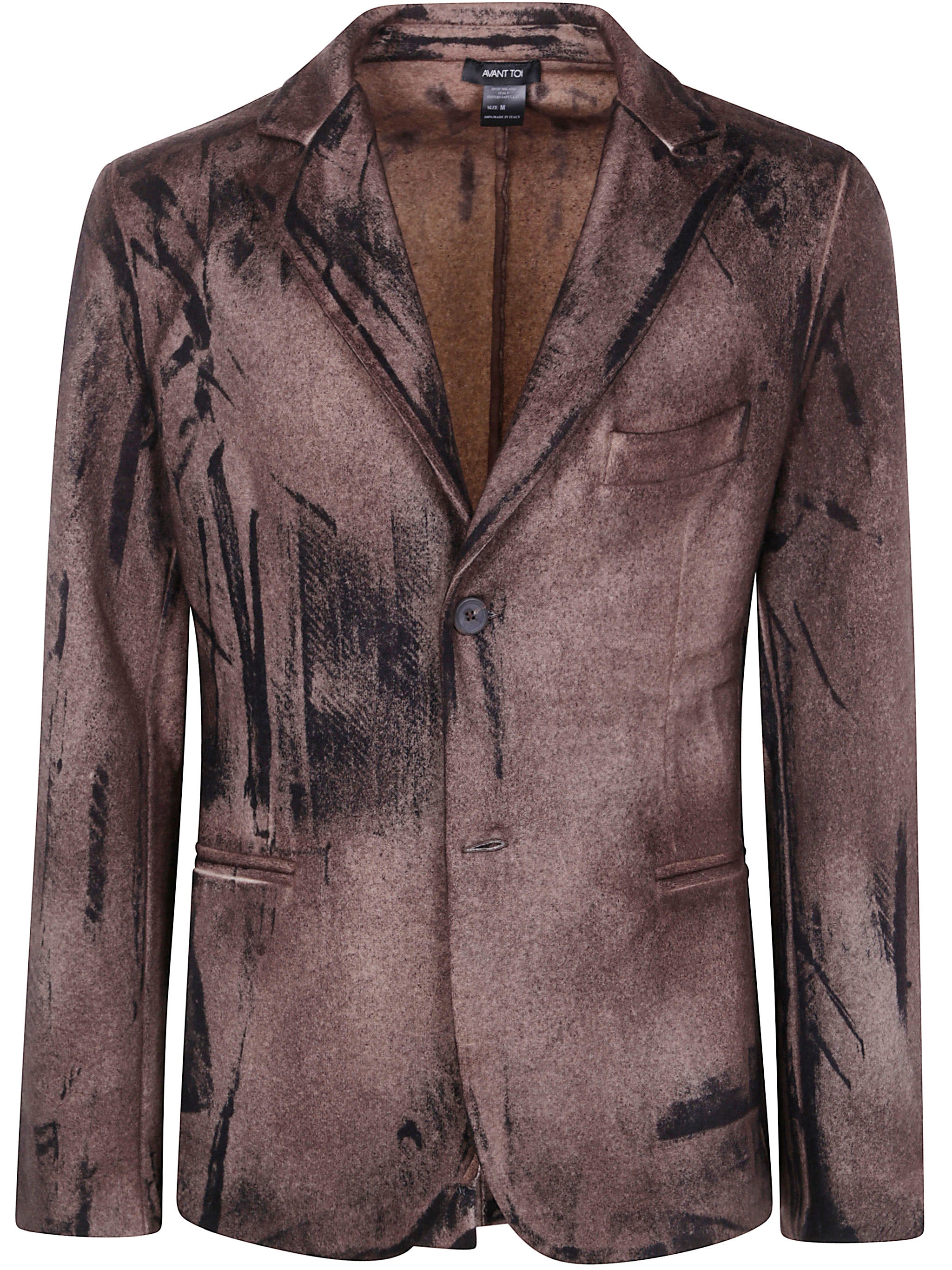 FELTED REVER JACKET WITH BLACK BRUSH STROKES EFFECT Avant Toi BROWN S