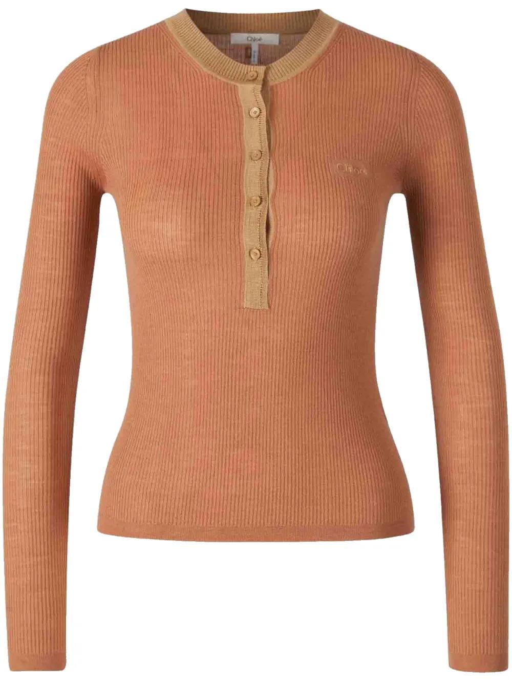 MERINO WOOL FINE KNIT HENLEY SHIRT Chloé NUDE S