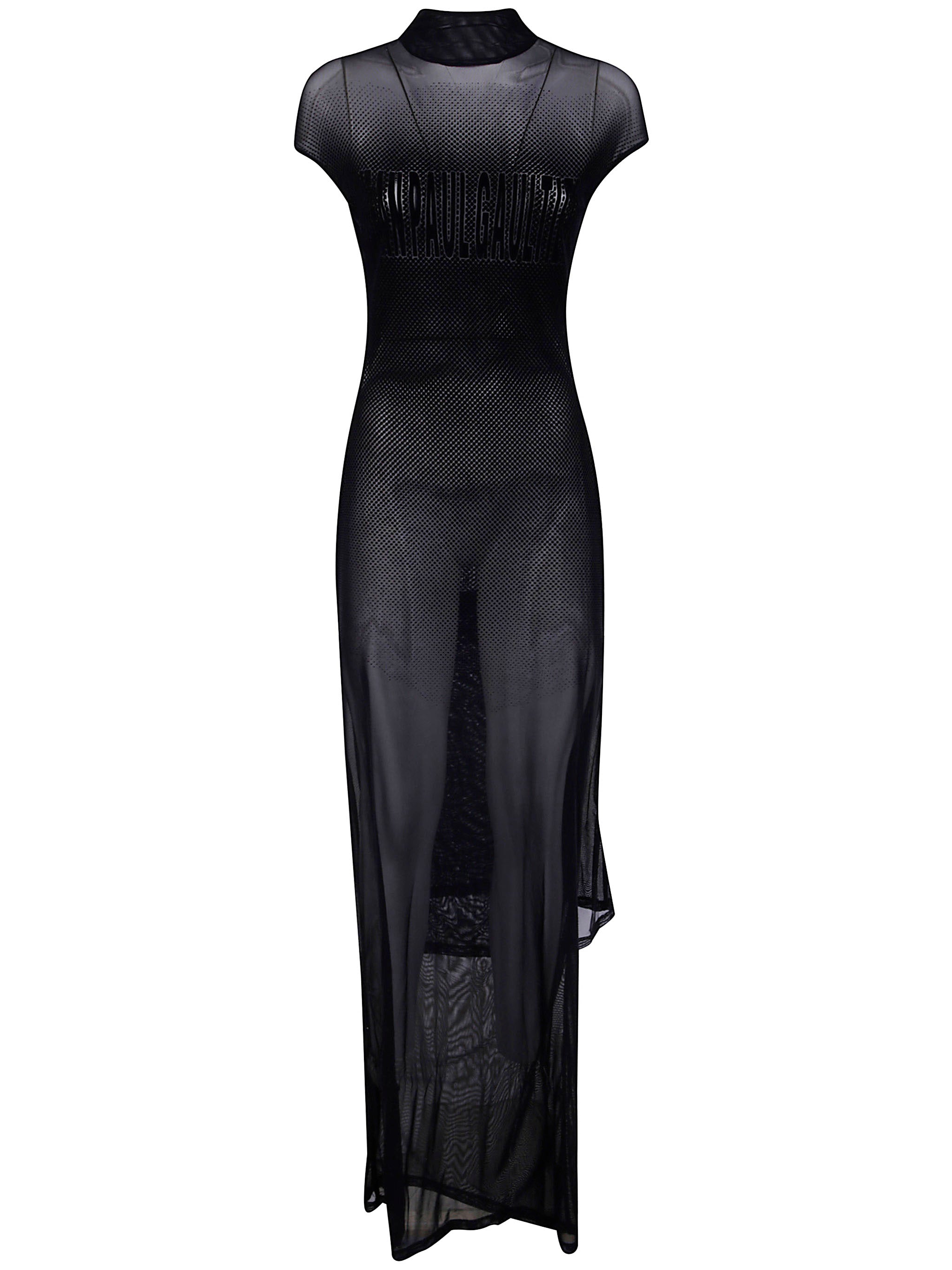 MESH SLEEVELESS LONG DRESS WITH VELVET FLOCK "" JEAN PAUL GAULTIER BLACK XS