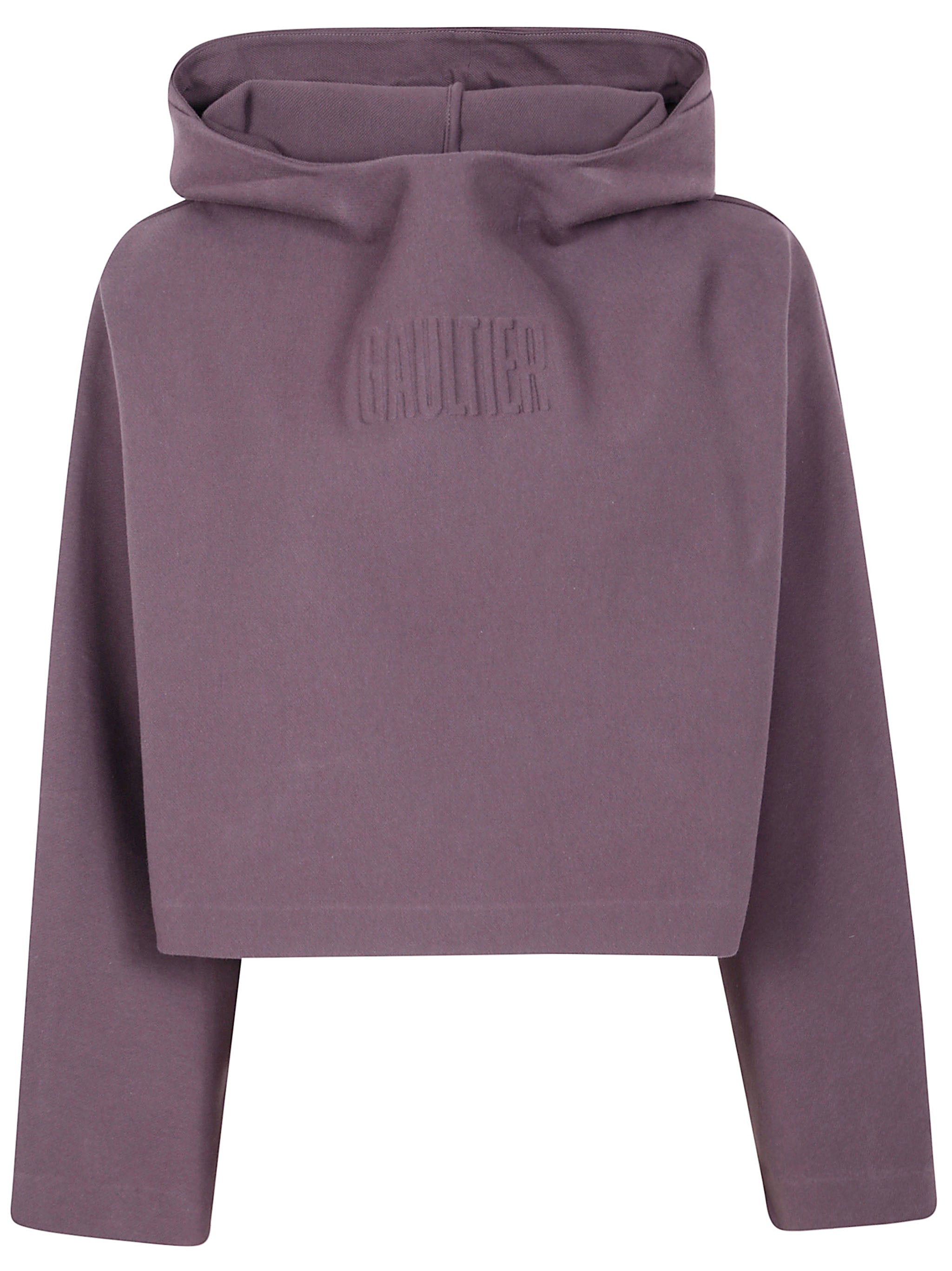 BONDED COTTON CROPPED BAT SLEEVES HOODIE WITH "GAULTIER" EMBOSSING JEAN PAUL GAULTIER BROWN XS