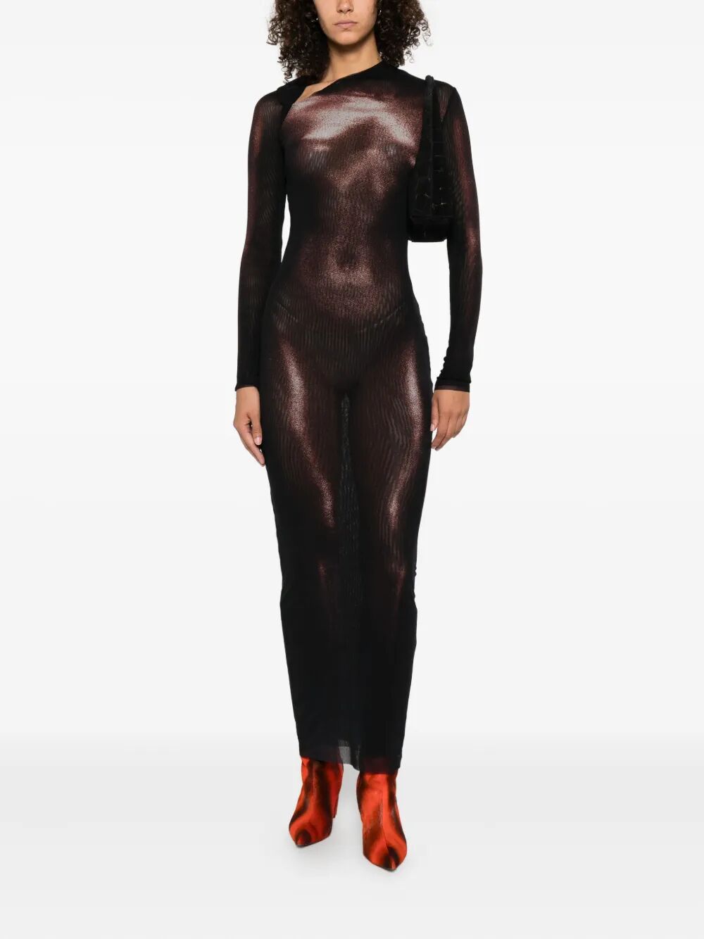 MESH ASYMETRIC COLLAR LONG DRESS PRINTED "BODY DUST" JEAN PAUL GAULTIER