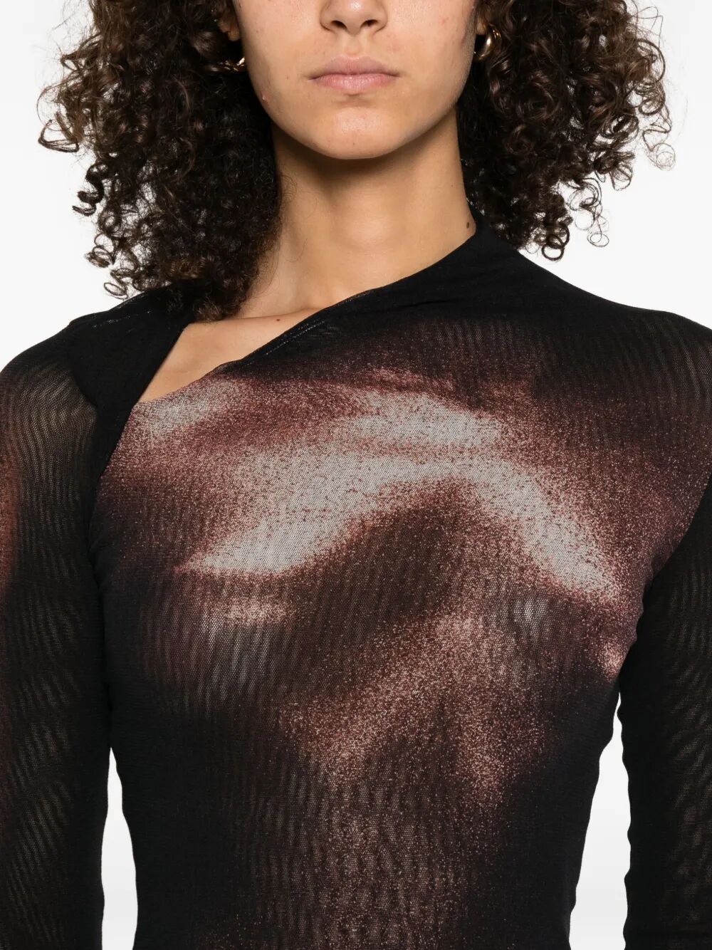 MESH ASYMETRIC COLLAR LONG DRESS PRINTED "BODY DUST" JEAN PAUL GAULTIER