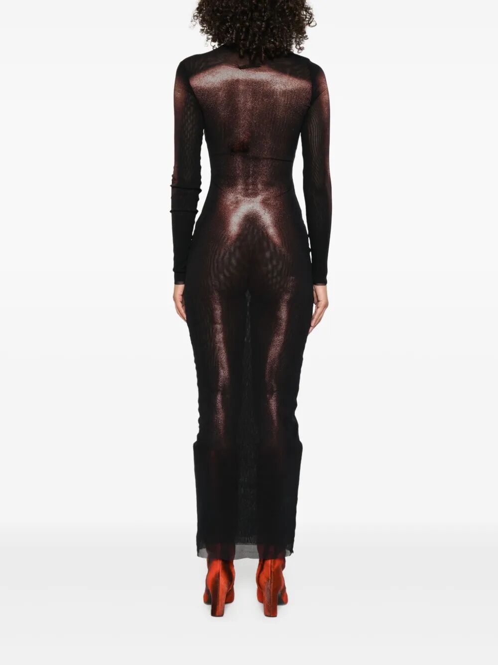 MESH ASYMETRIC COLLAR LONG DRESS PRINTED "BODY DUST" JEAN PAUL GAULTIER