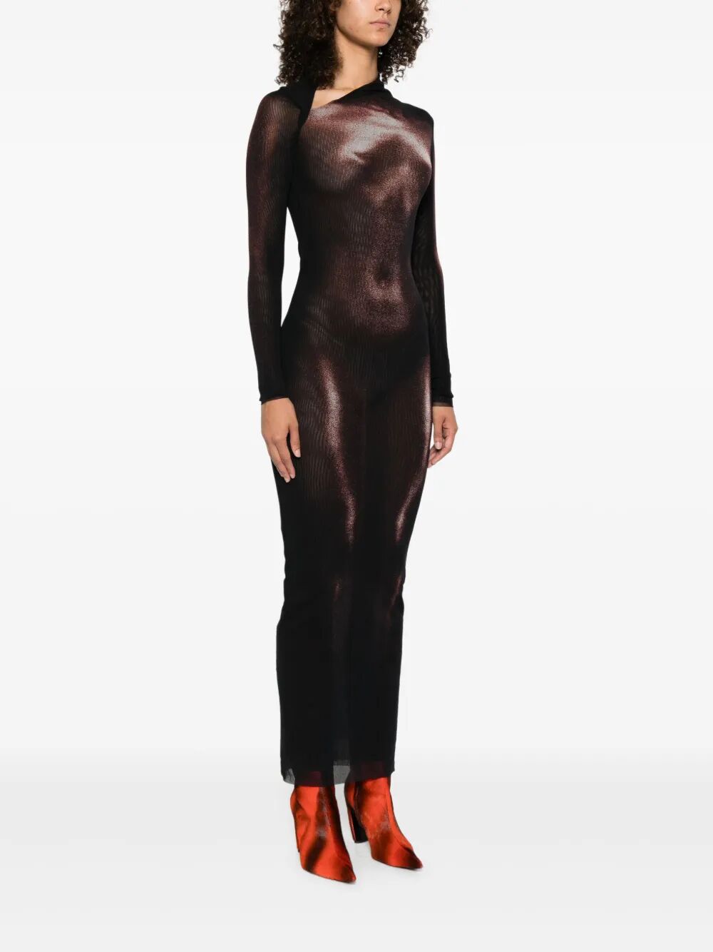 MESH ASYMETRIC COLLAR LONG DRESS PRINTED "BODY DUST" JEAN PAUL GAULTIER