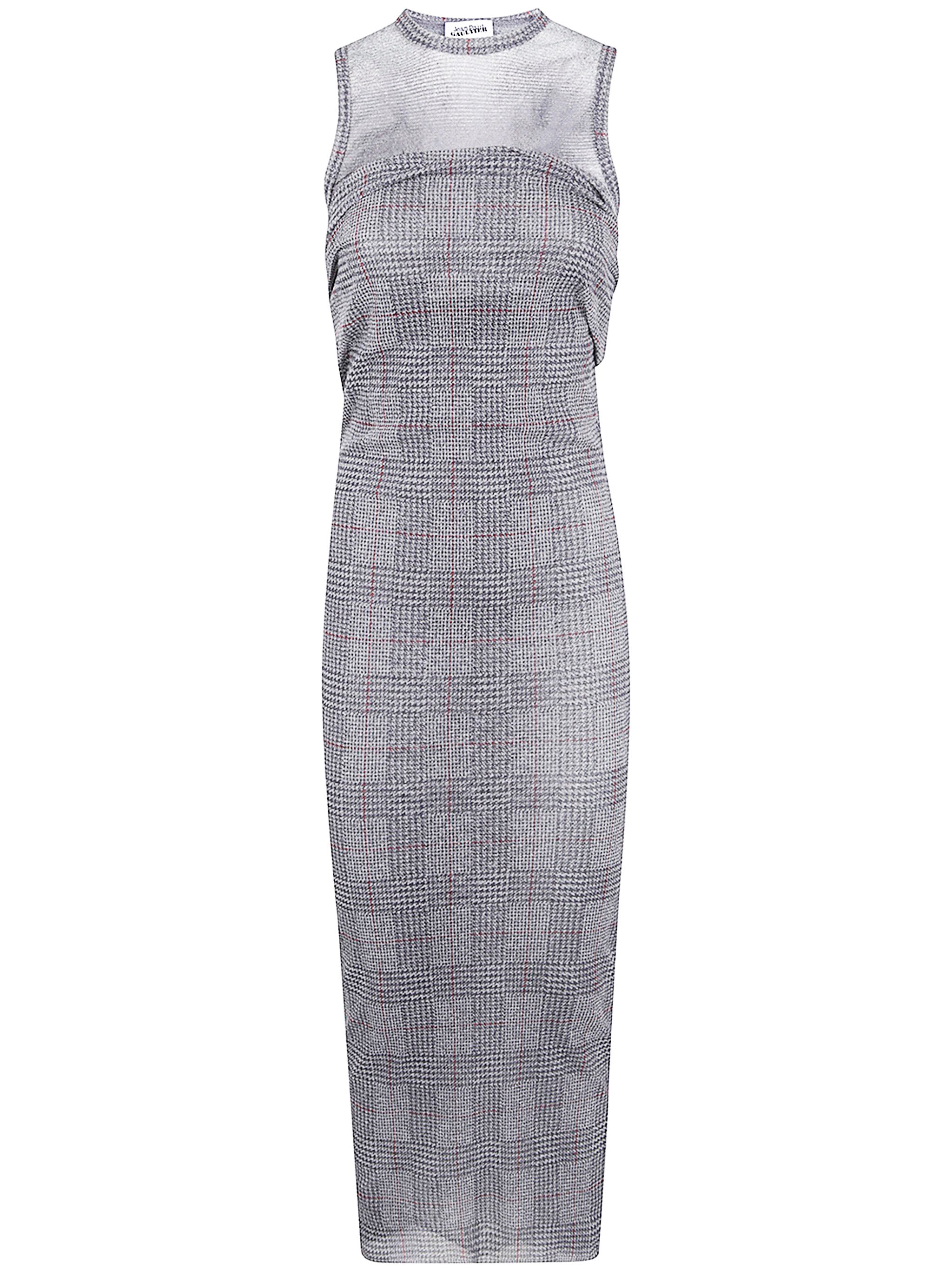 MESH LONG DRESS DOUBLE LAYER PRINTED "BODY SHADOW" AND "PRINCE OF WALES" JEAN PAUL GAULTIER GREY XS