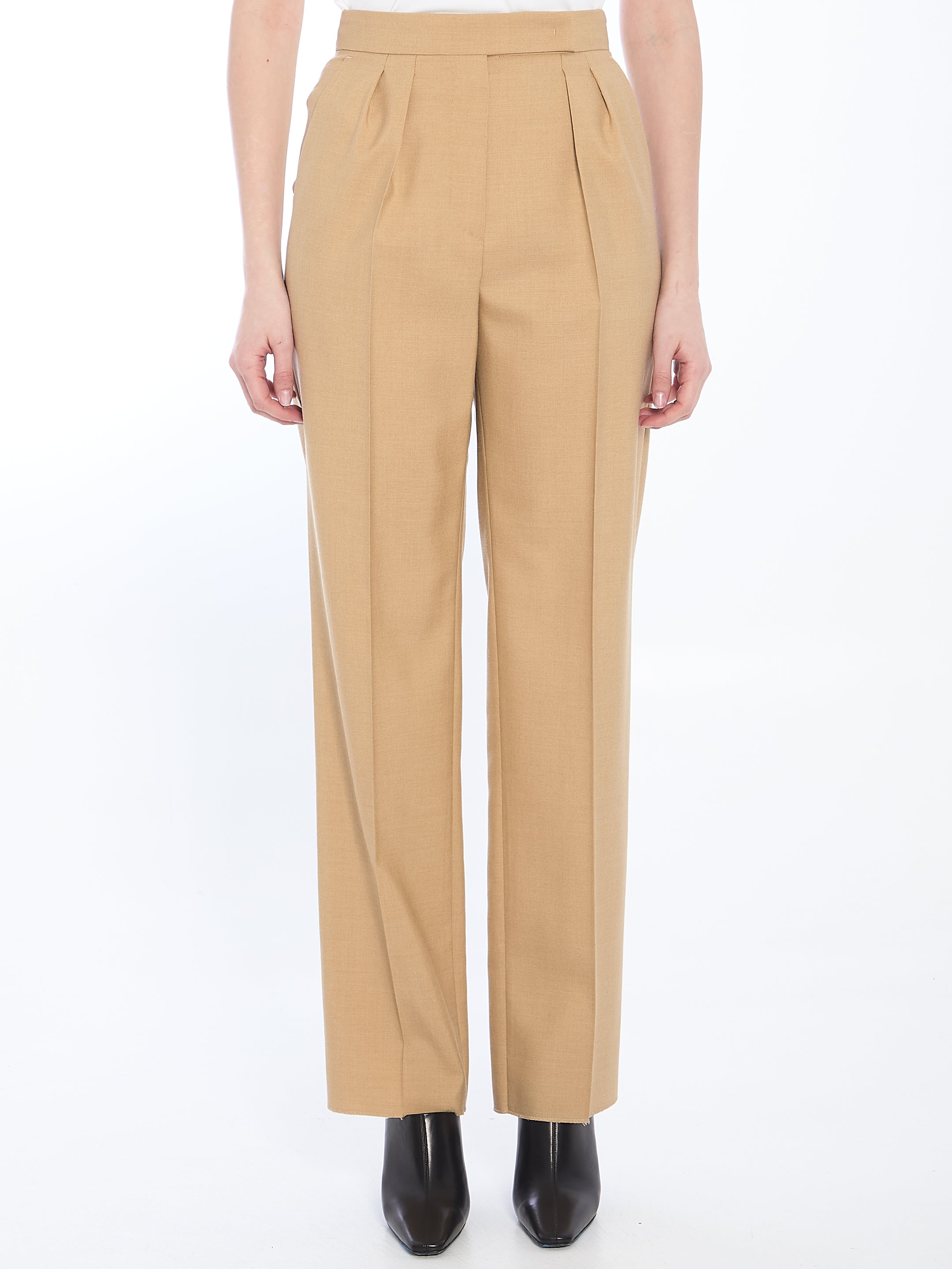 MOHAIR, WOOL AND SILK TROUSERS Max Mara BEIGE 42