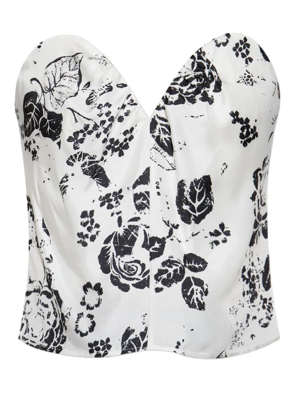 FLORAL PRINT BUSTIER TOP Max Mara WHITE BLACK 40