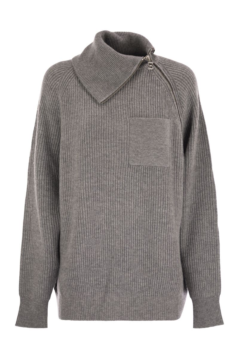 SALPA - CASHMERE-BLEND SWEATER WITH ZIP MAX MARA SPORTMAX GREY XS