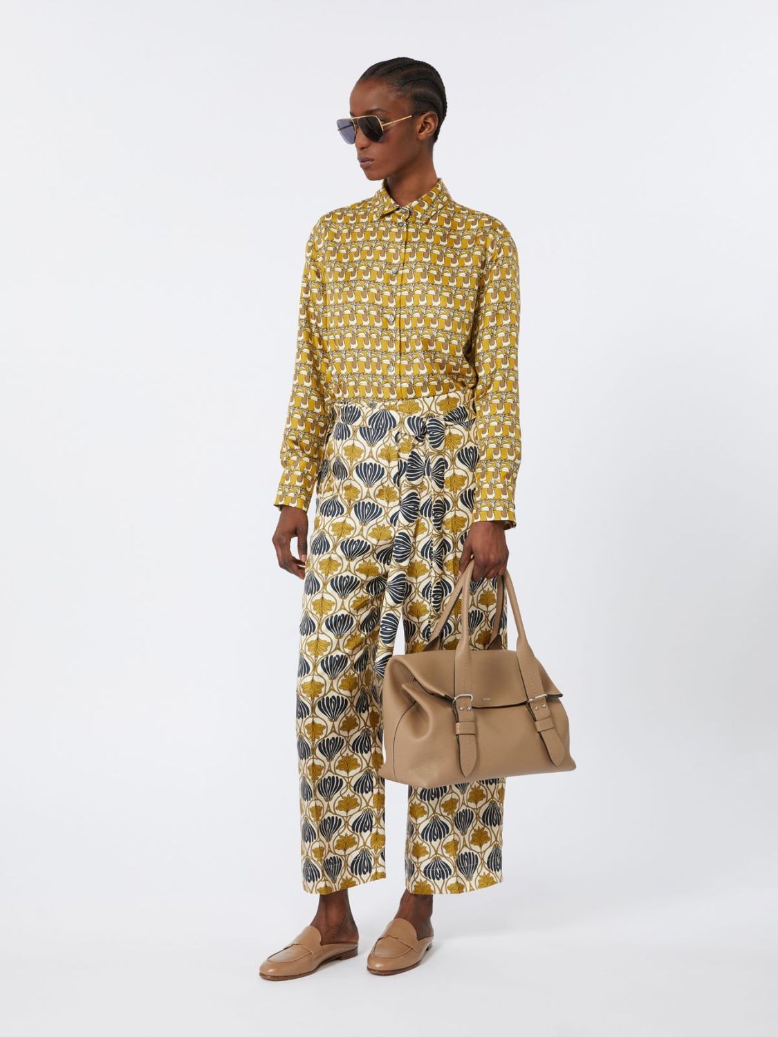 TIMEC - PRINTED SILK FLUID TROUSERS S MAX MARA