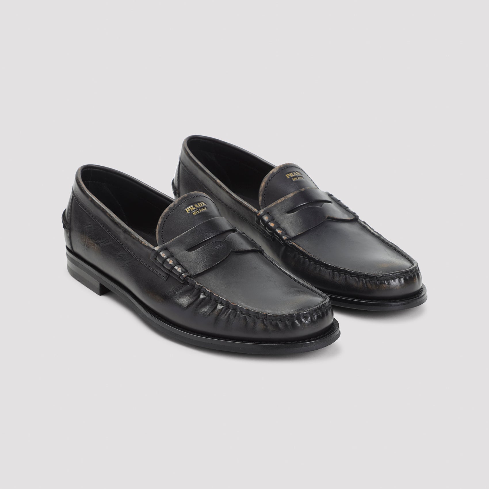 Prada loafer heel counter and sole construction, rear view