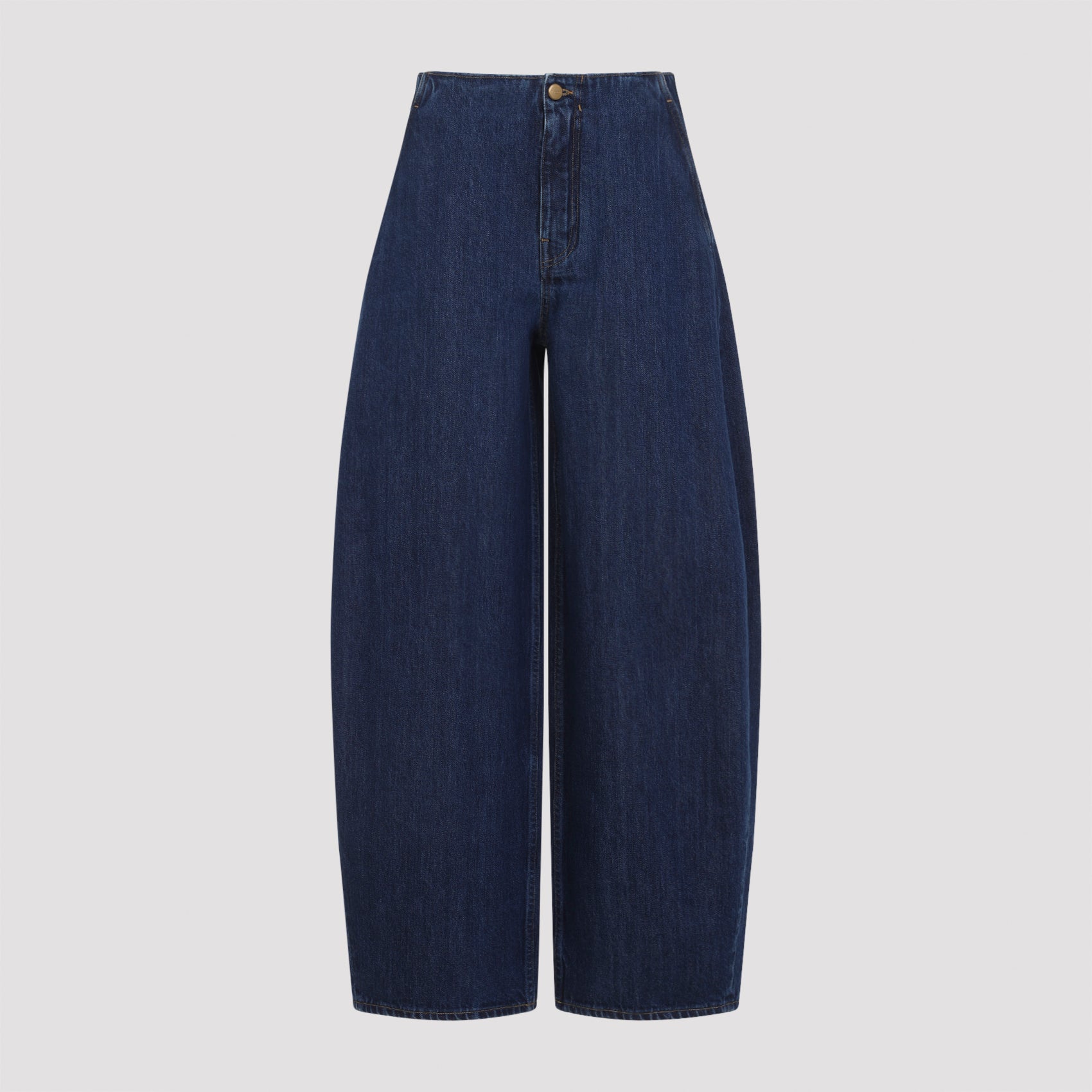 Medium blue wide-leg denim pants by Jil Sander, front view