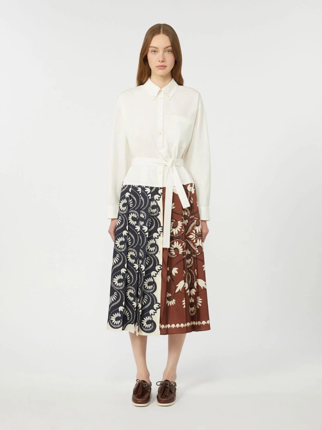 White maxi dress with shirt collar by WEEKEND MAX MARA, back view on model