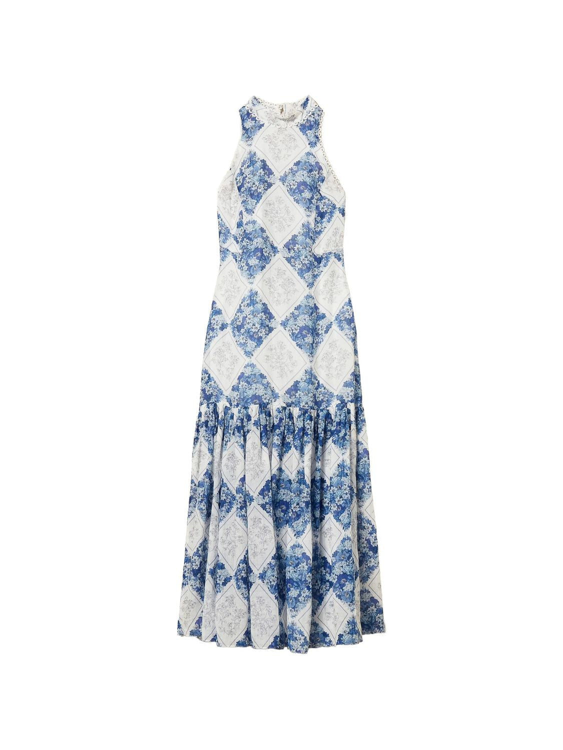 Twin-Set white floral maxi dress with tiered hem, studio view