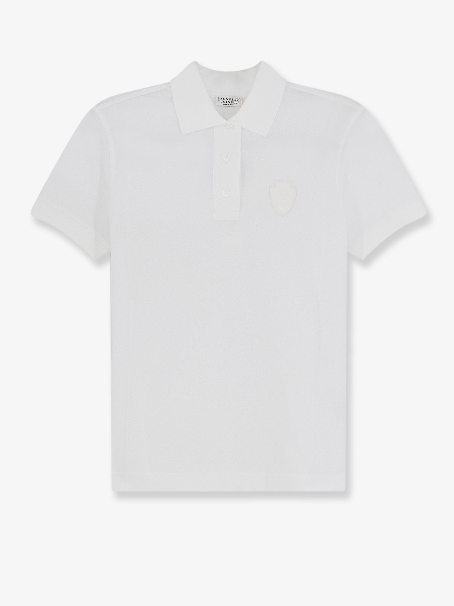 White Brunello Cucinelli cotton polo shirt with classic collar, front view